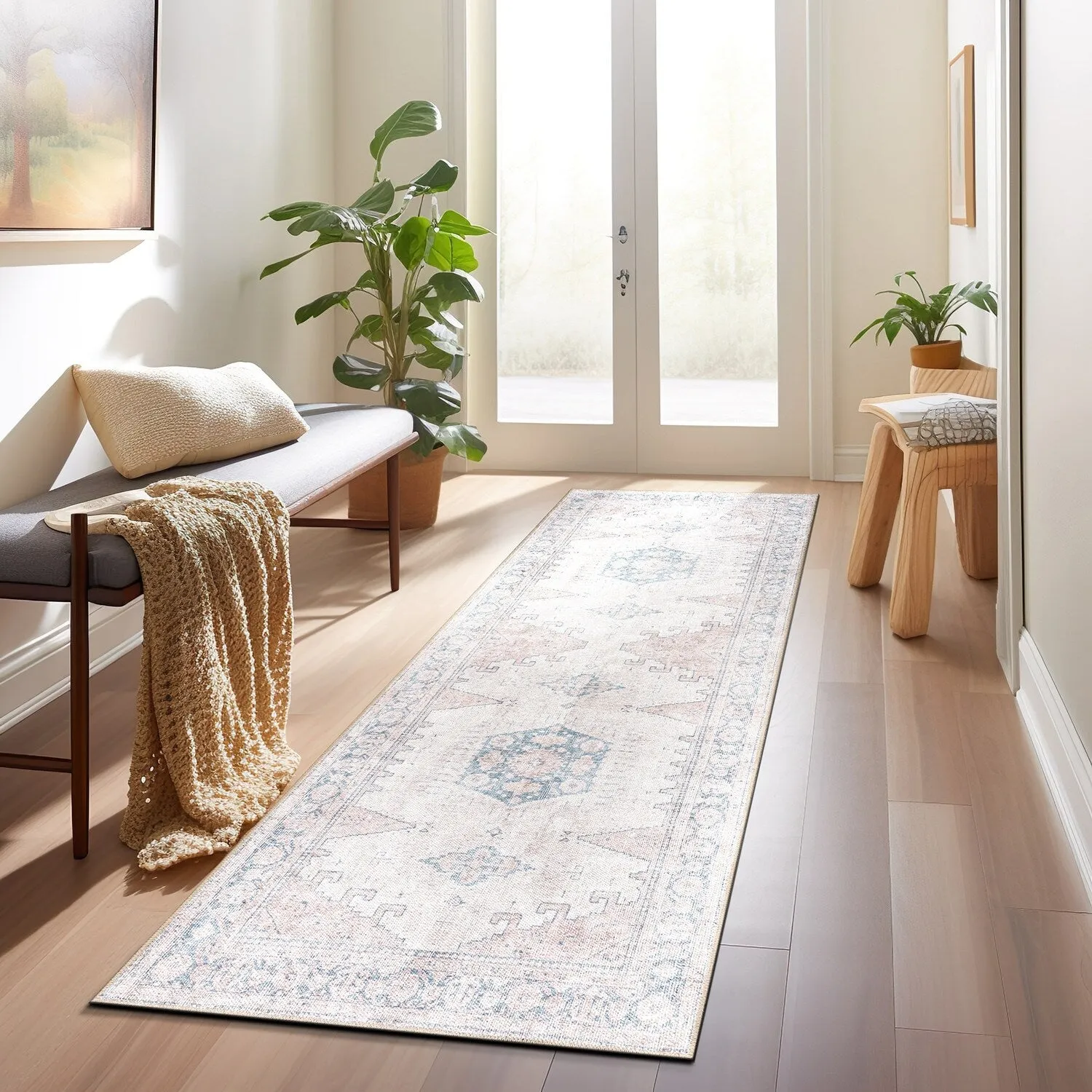 World Rug Gallery Vintage Bohemian Machine Washable Non Slip Area Rug