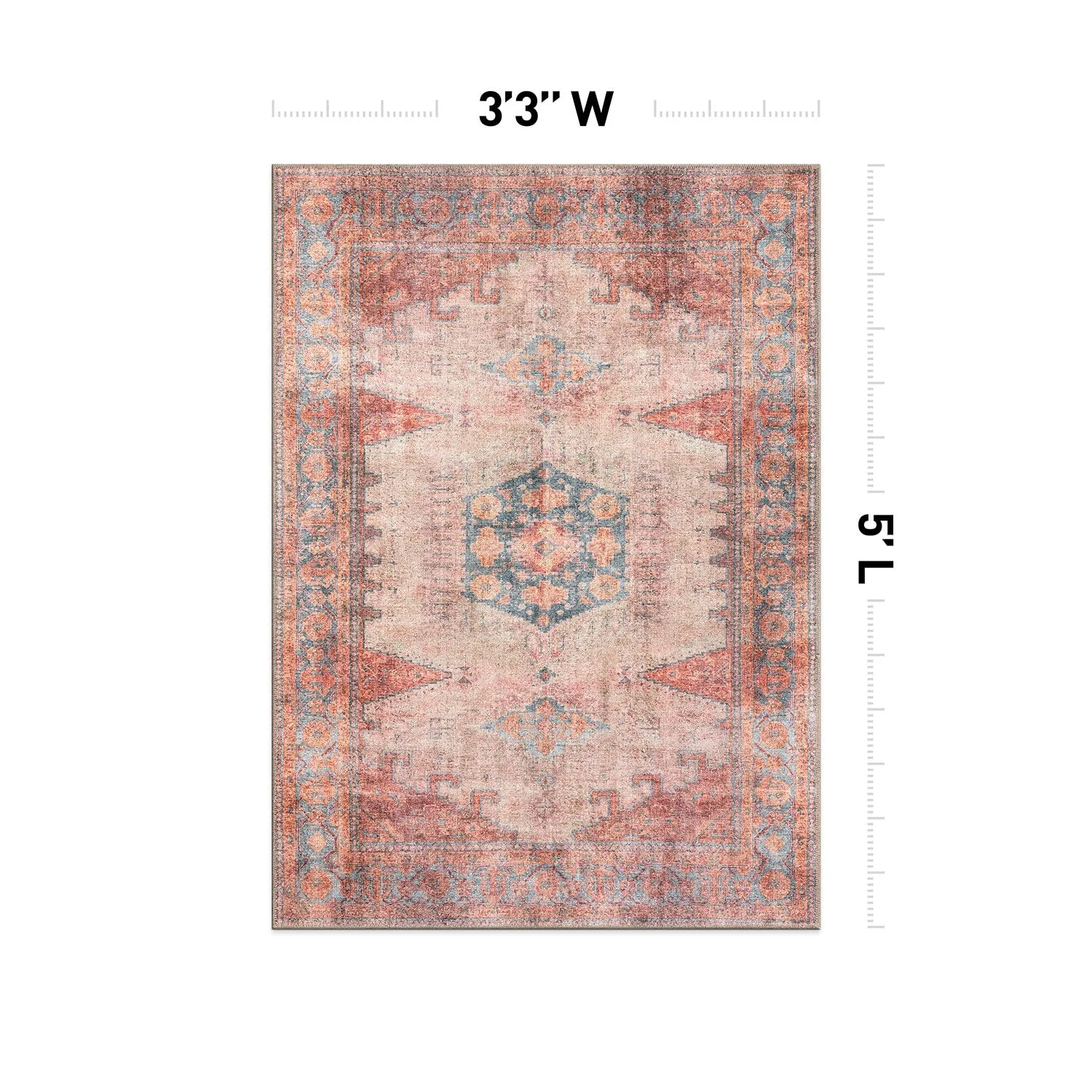 World Rug Gallery Vintage Bohemian Machine Washable Non Slip Area Rug
