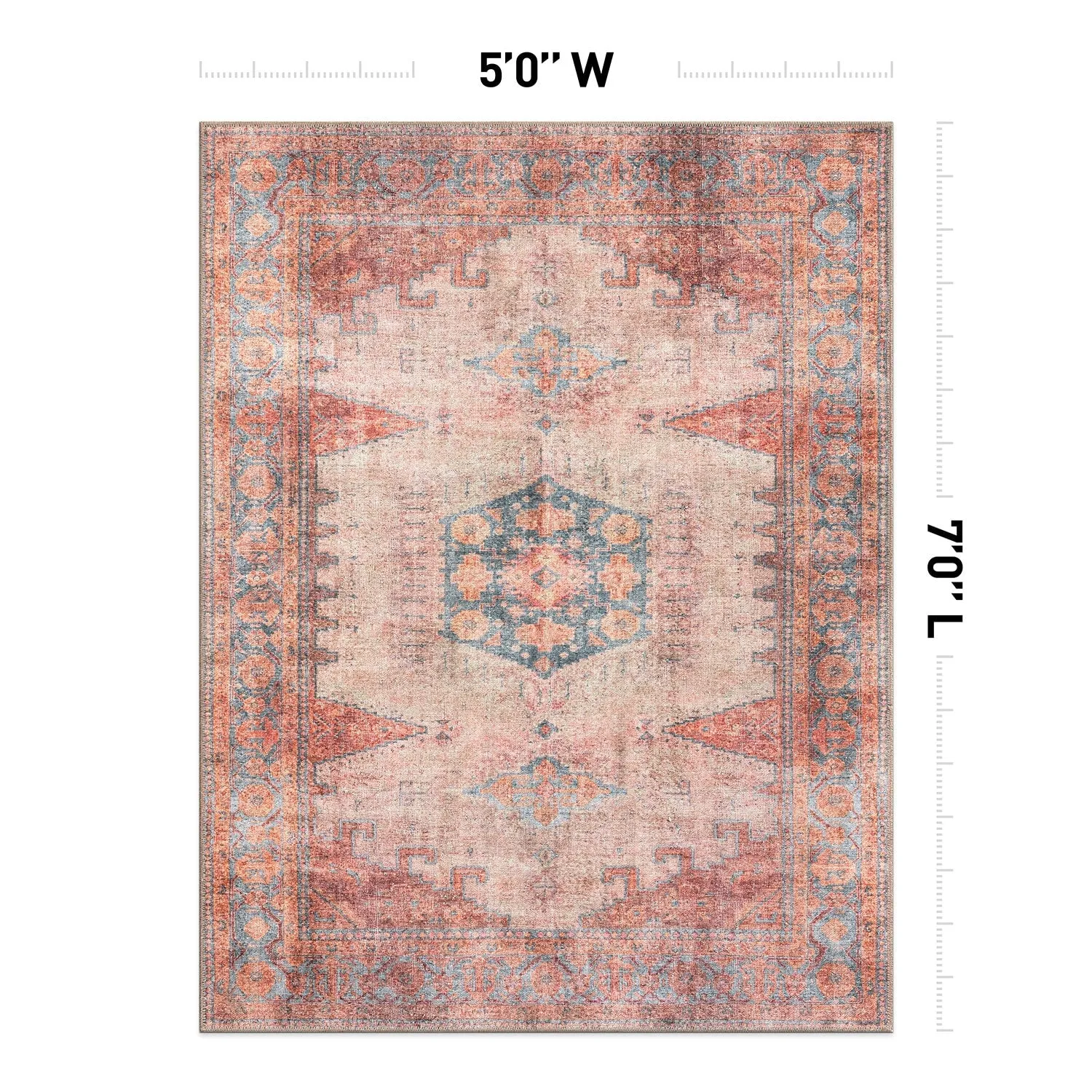 World Rug Gallery Vintage Bohemian Machine Washable Non Slip Area Rug