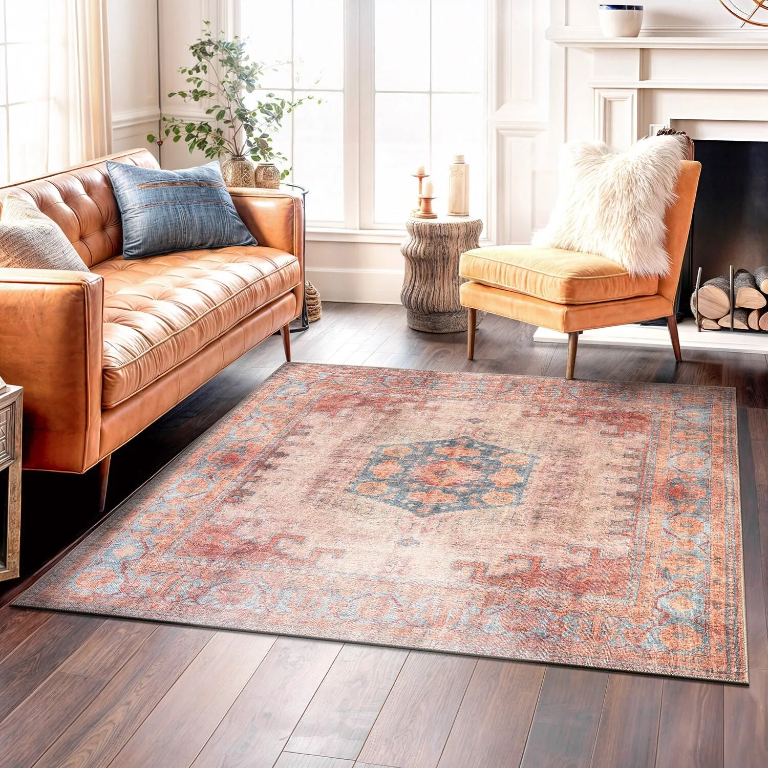 World Rug Gallery Vintage Bohemian Machine Washable Non Slip Area Rug