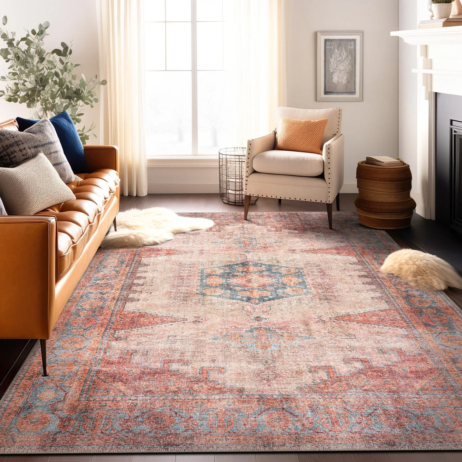 World Rug Gallery Vintage Bohemian Machine Washable Non Slip Area Rug