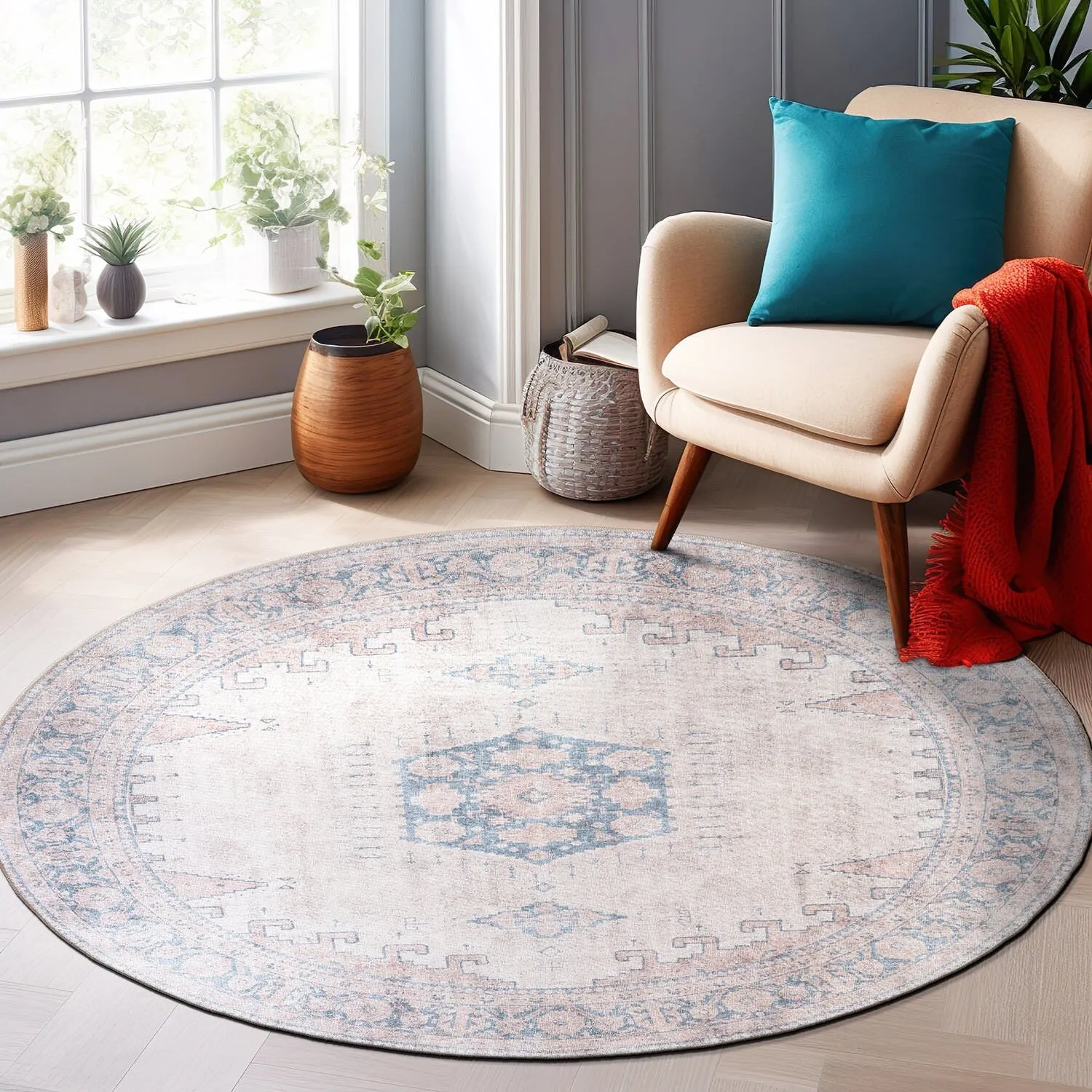 World Rug Gallery Vintage Bohemian Machine Washable Non Slip Area Rug