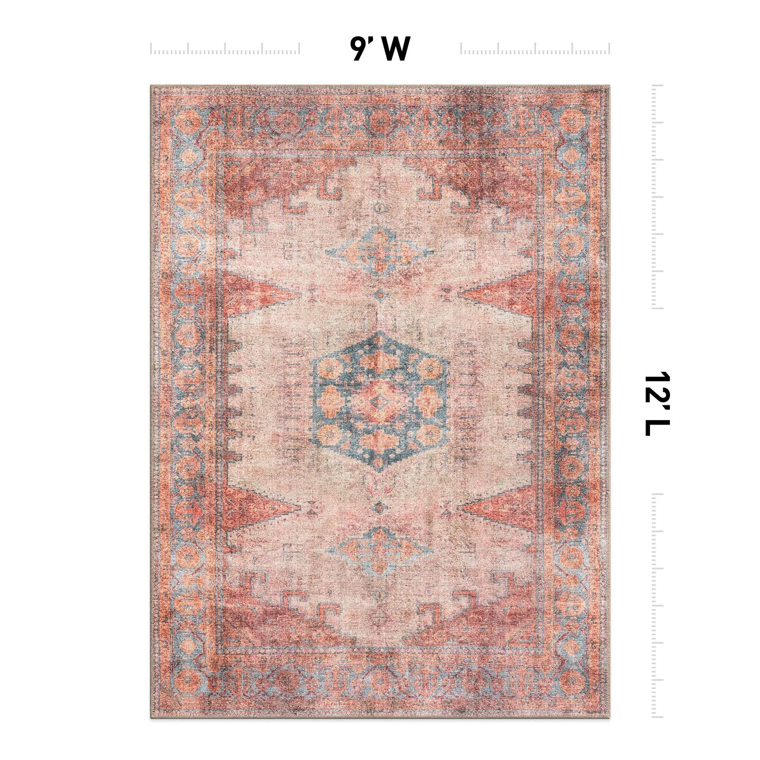 World Rug Gallery Vintage Bohemian Machine Washable Non Slip Area Rug