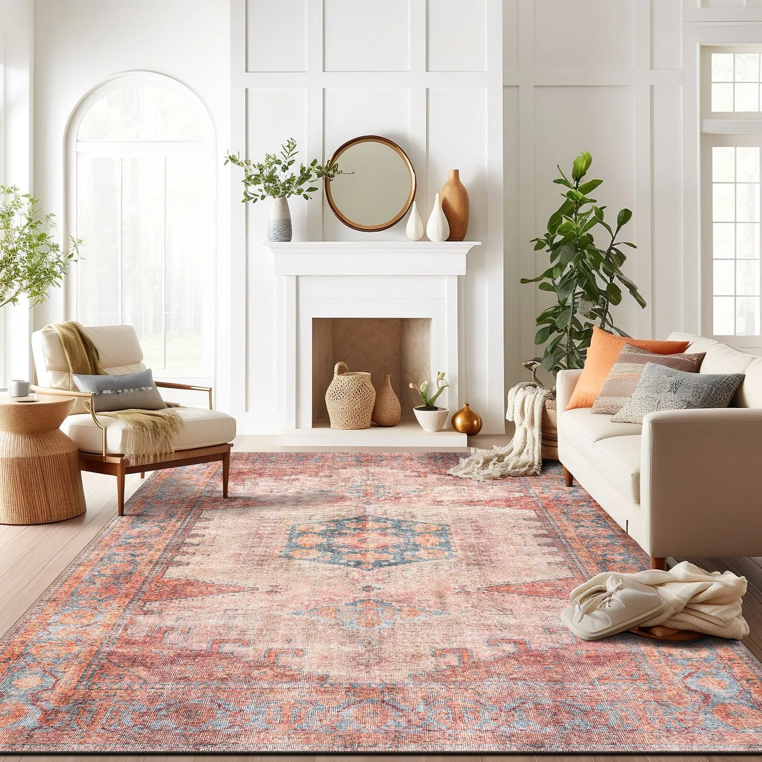 World Rug Gallery Vintage Bohemian Machine Washable Non Slip Area Rug