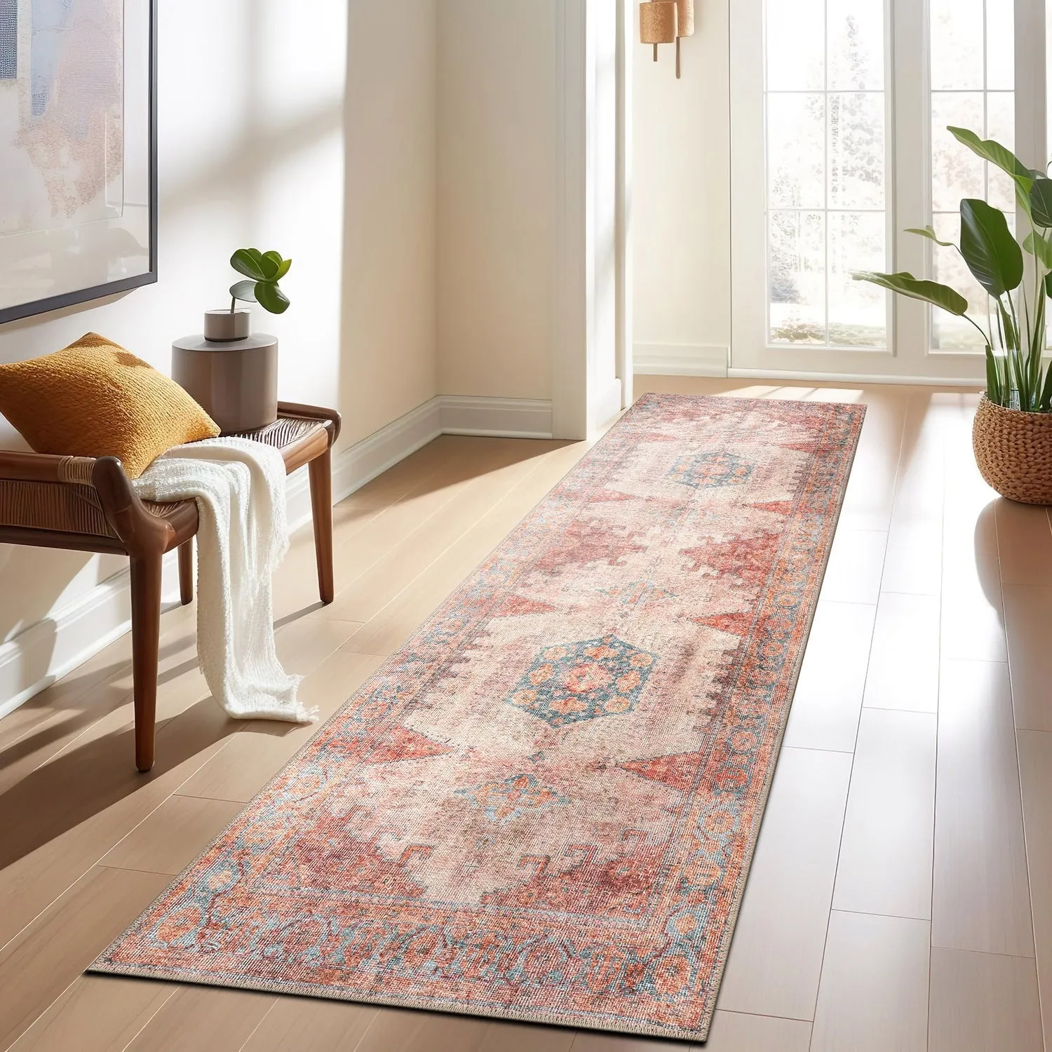 World Rug Gallery Vintage Bohemian Machine Washable Non Slip Area Rug