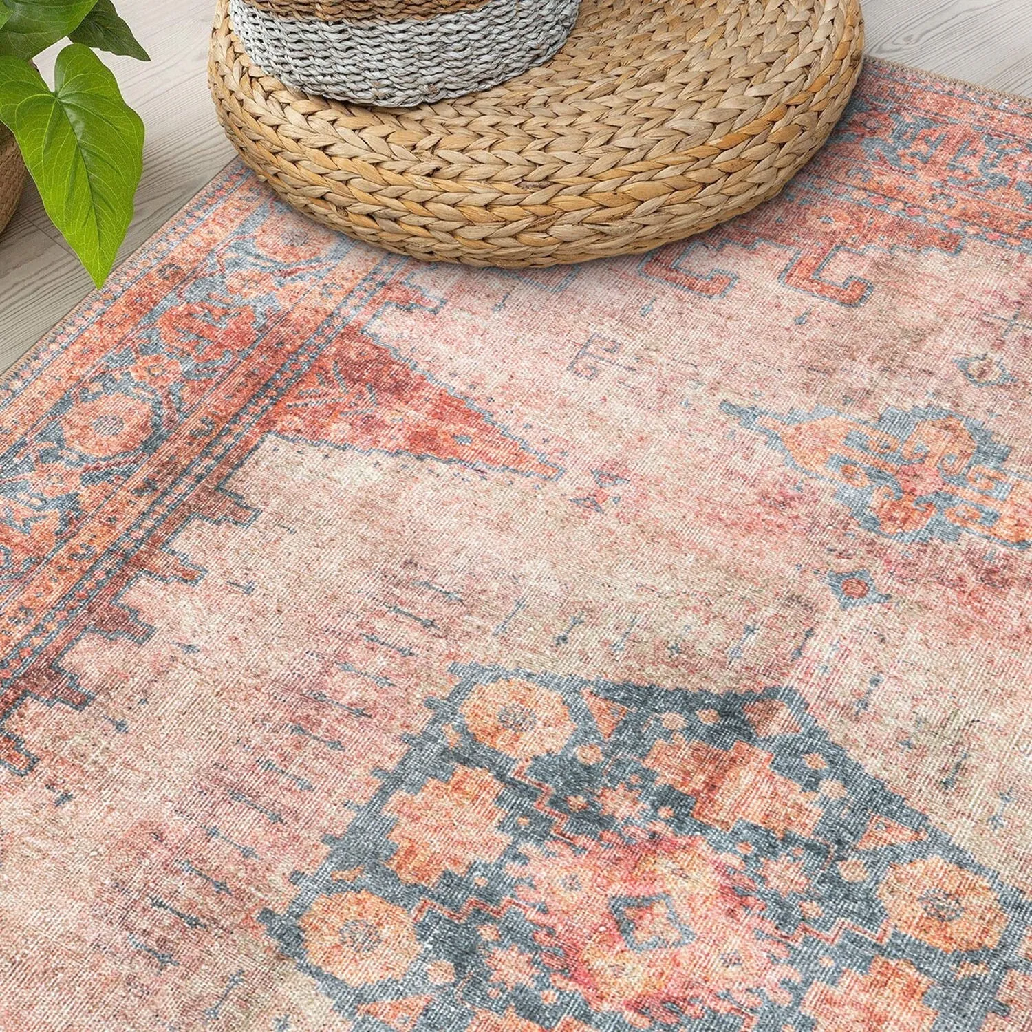 World Rug Gallery Vintage Bohemian Machine Washable Non Slip Area Rug