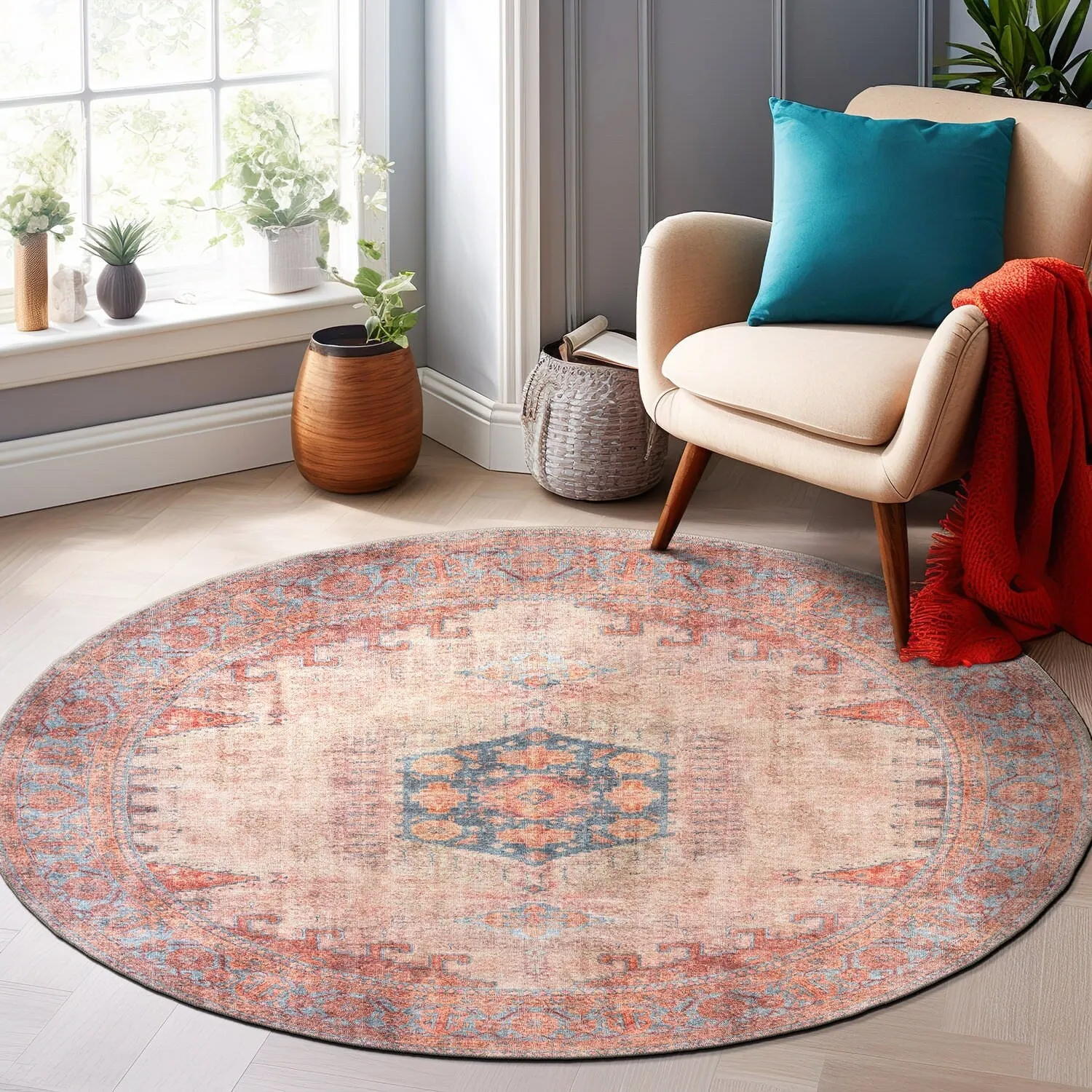 World Rug Gallery Vintage Bohemian Machine Washable Non Slip Area Rug