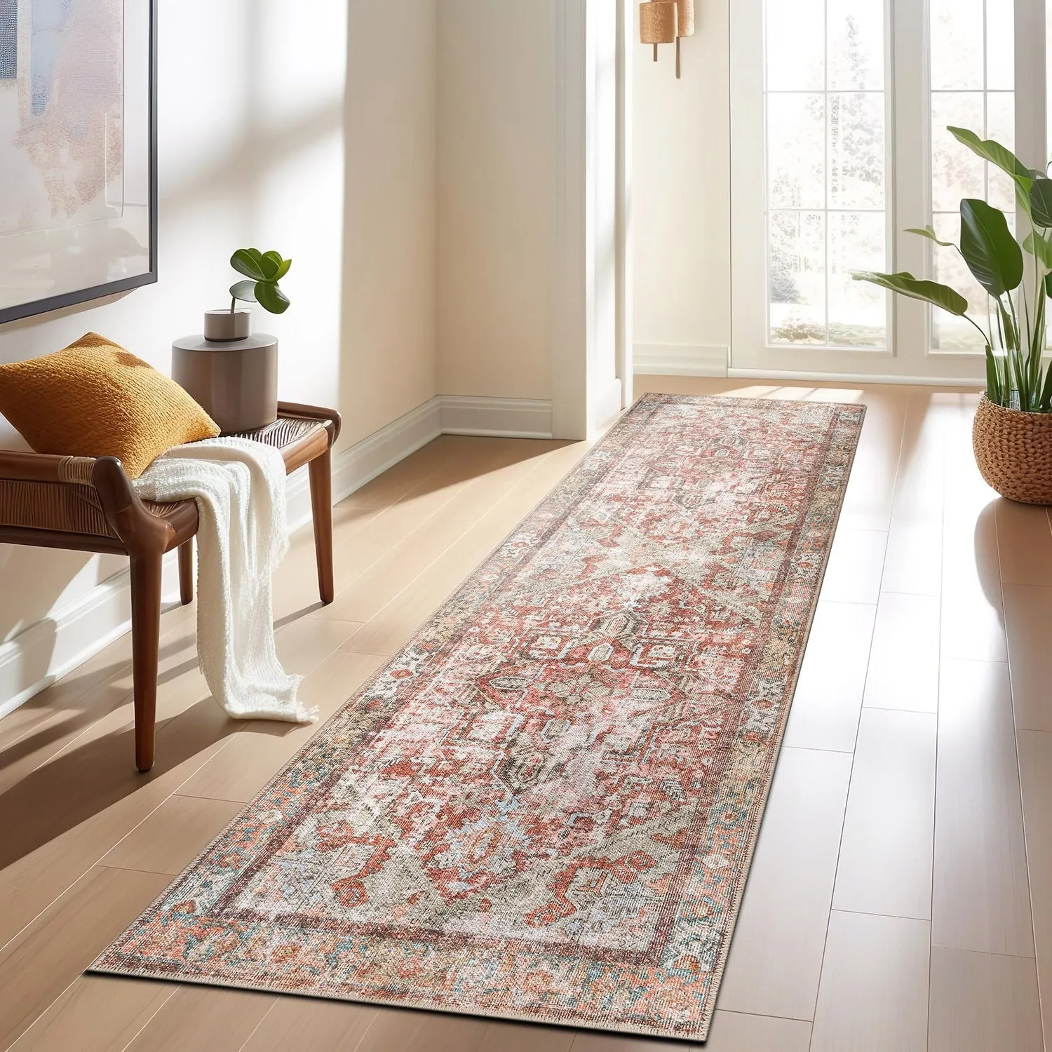 World Rug Gallery Vintage Boho Medallion Machine Washable Non Slip Area Rug