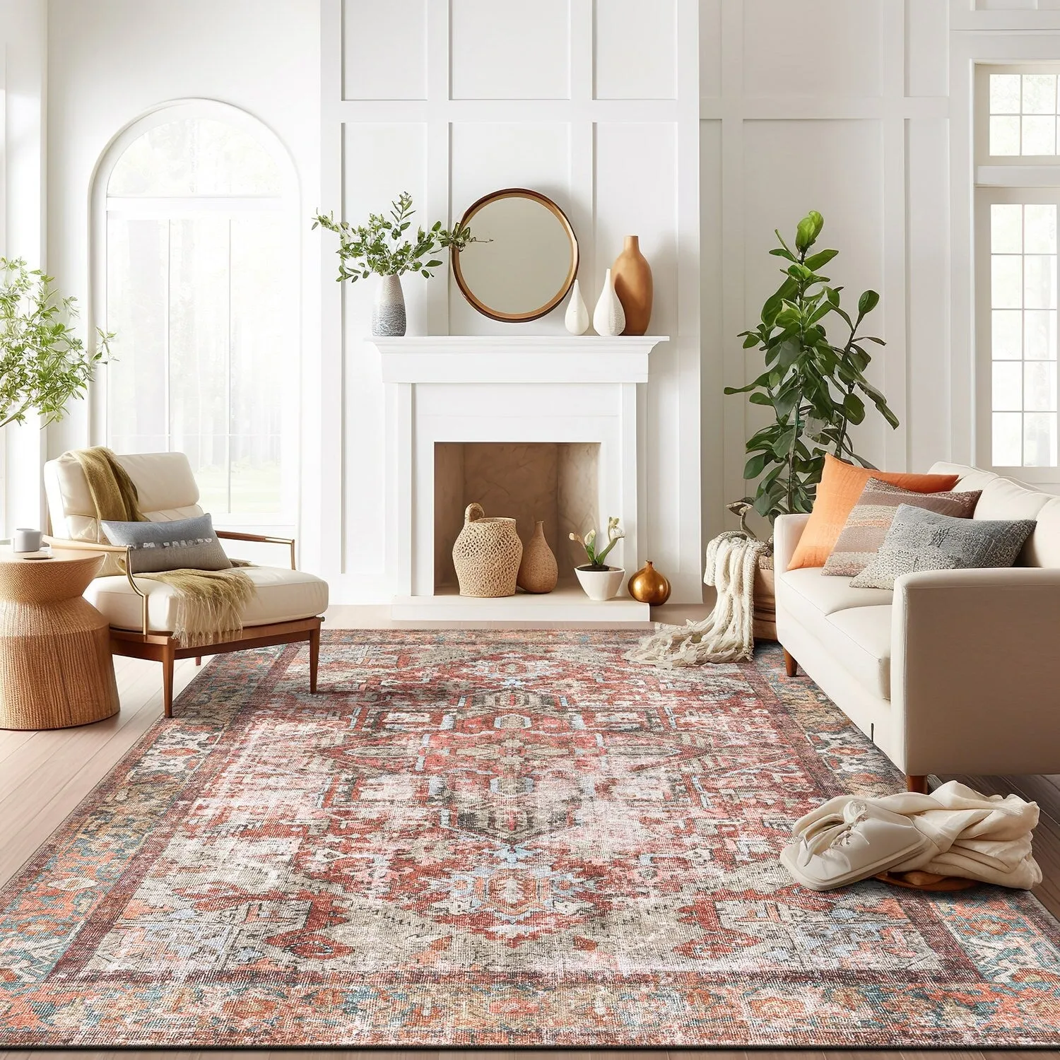 World Rug Gallery Vintage Boho Medallion Machine Washable Non Slip Area Rug