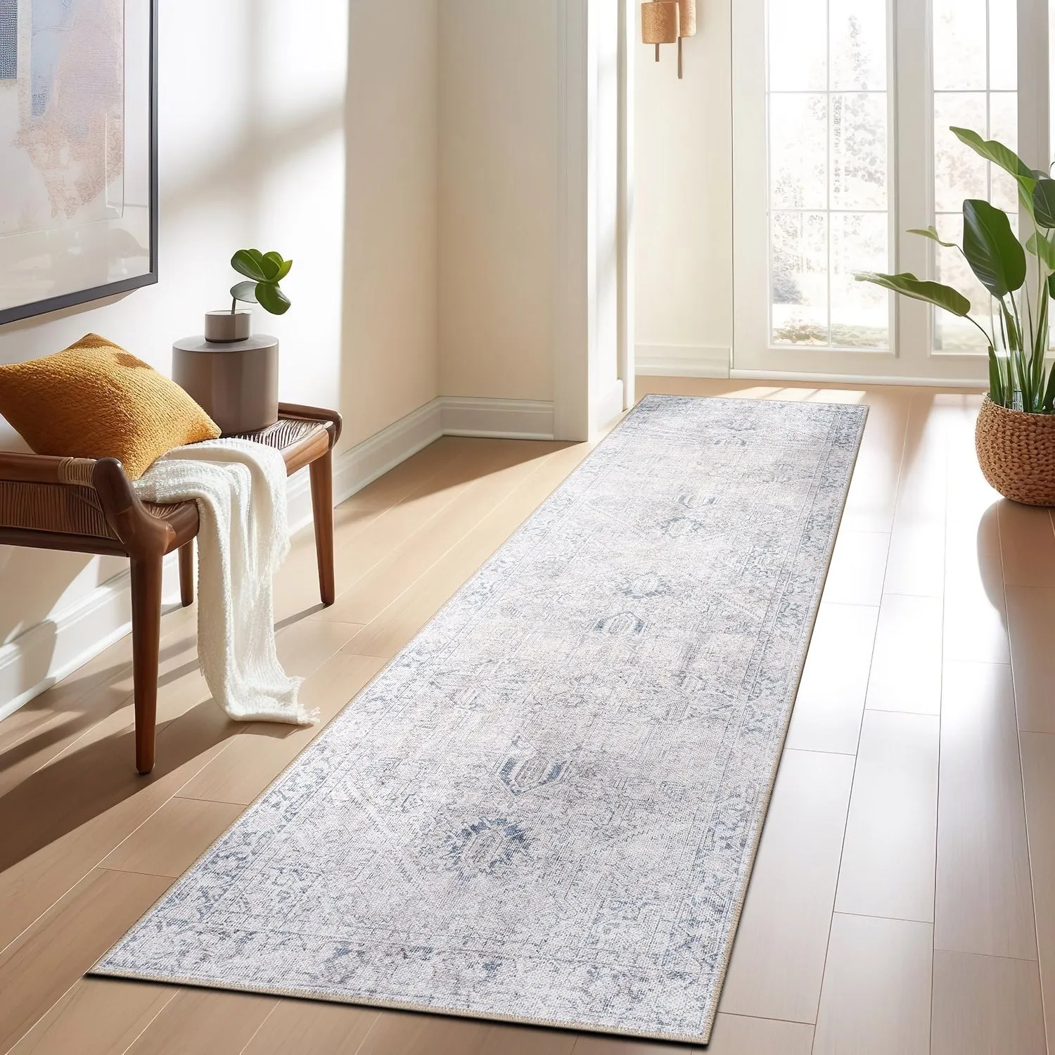 World Rug Gallery Vintage Boho Medallion Machine Washable Non Slip Area Rug