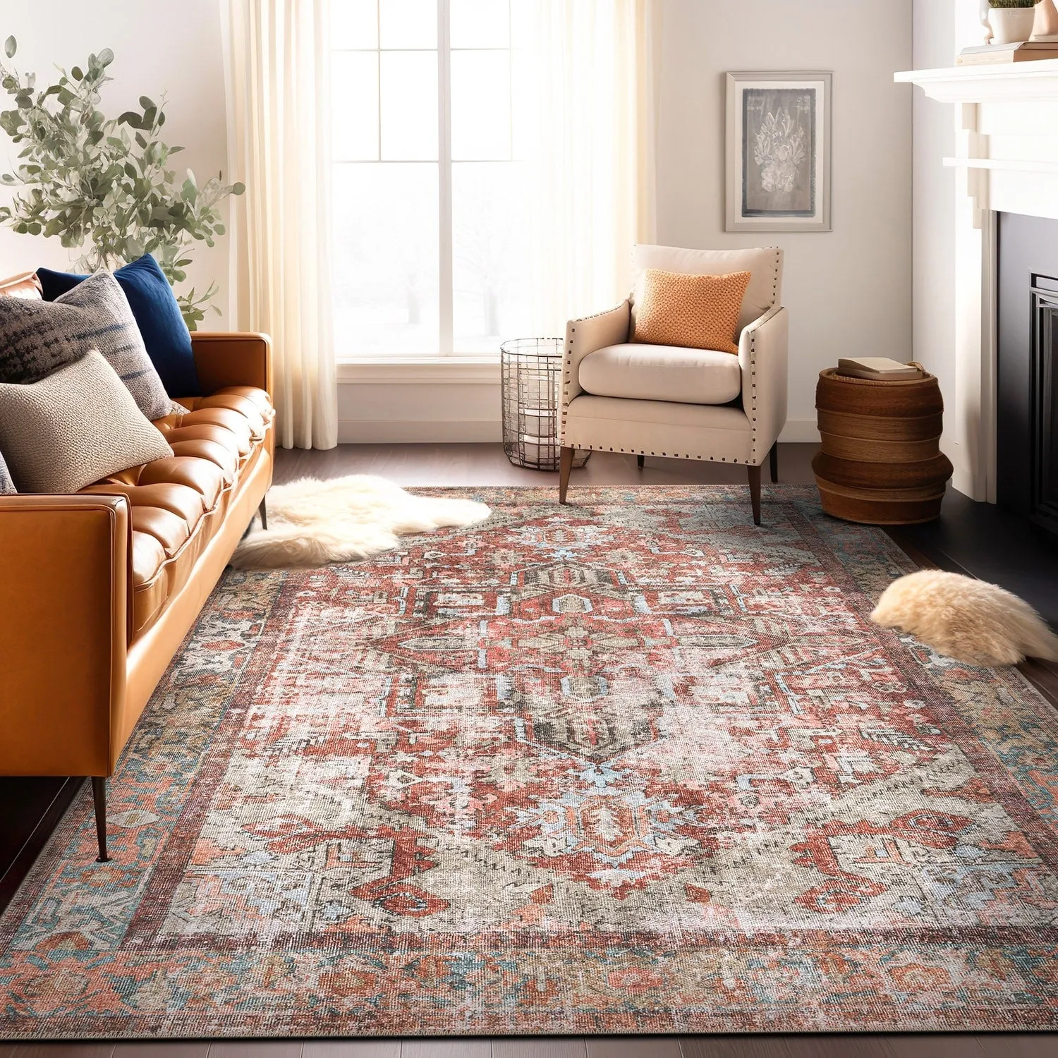 World Rug Gallery Vintage Boho Medallion Machine Washable Non Slip Area Rug