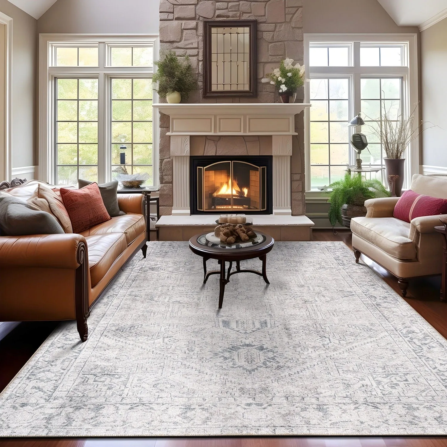World Rug Gallery Vintage Boho Medallion Machine Washable Non Slip Area Rug