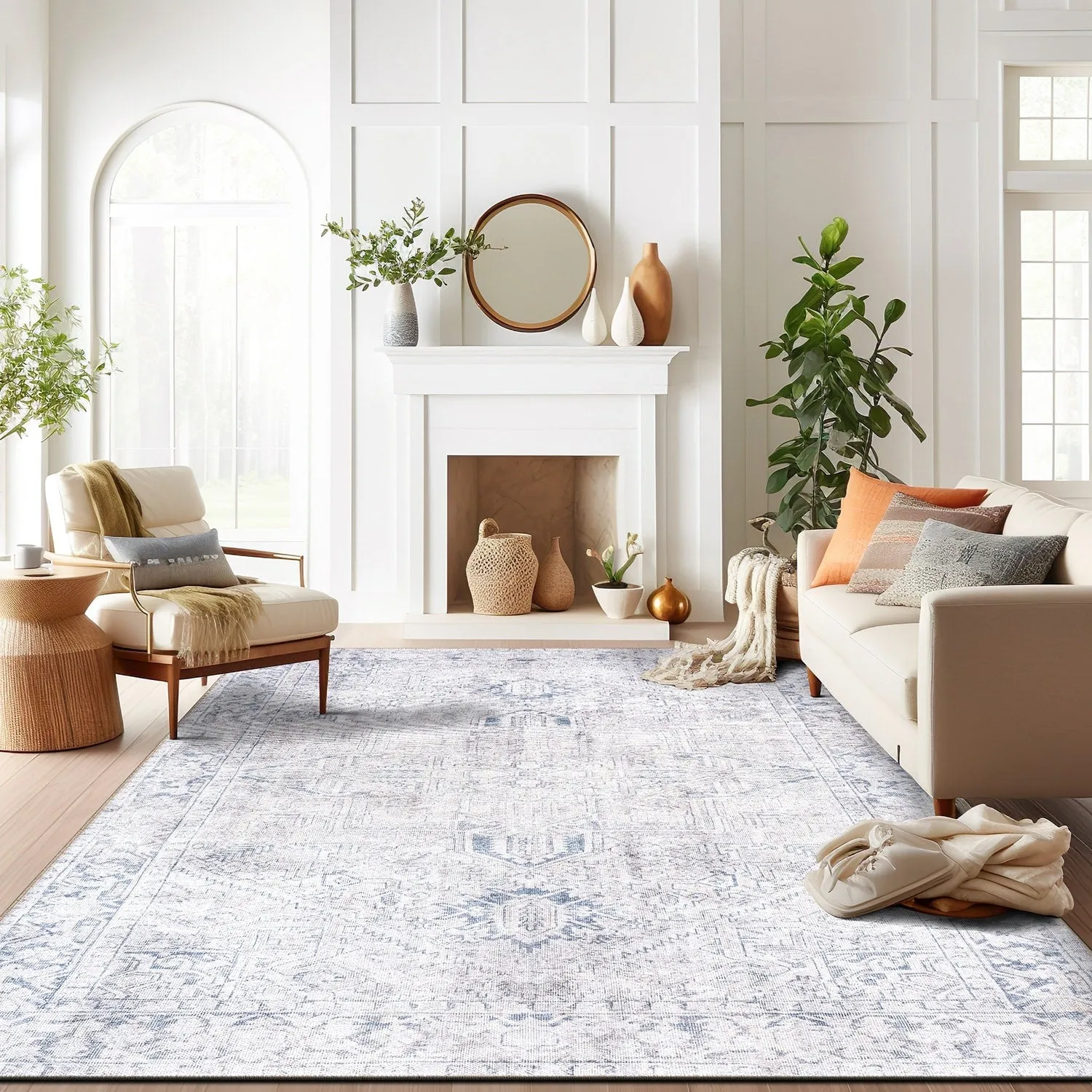World Rug Gallery Vintage Boho Medallion Machine Washable Non Slip Area Rug