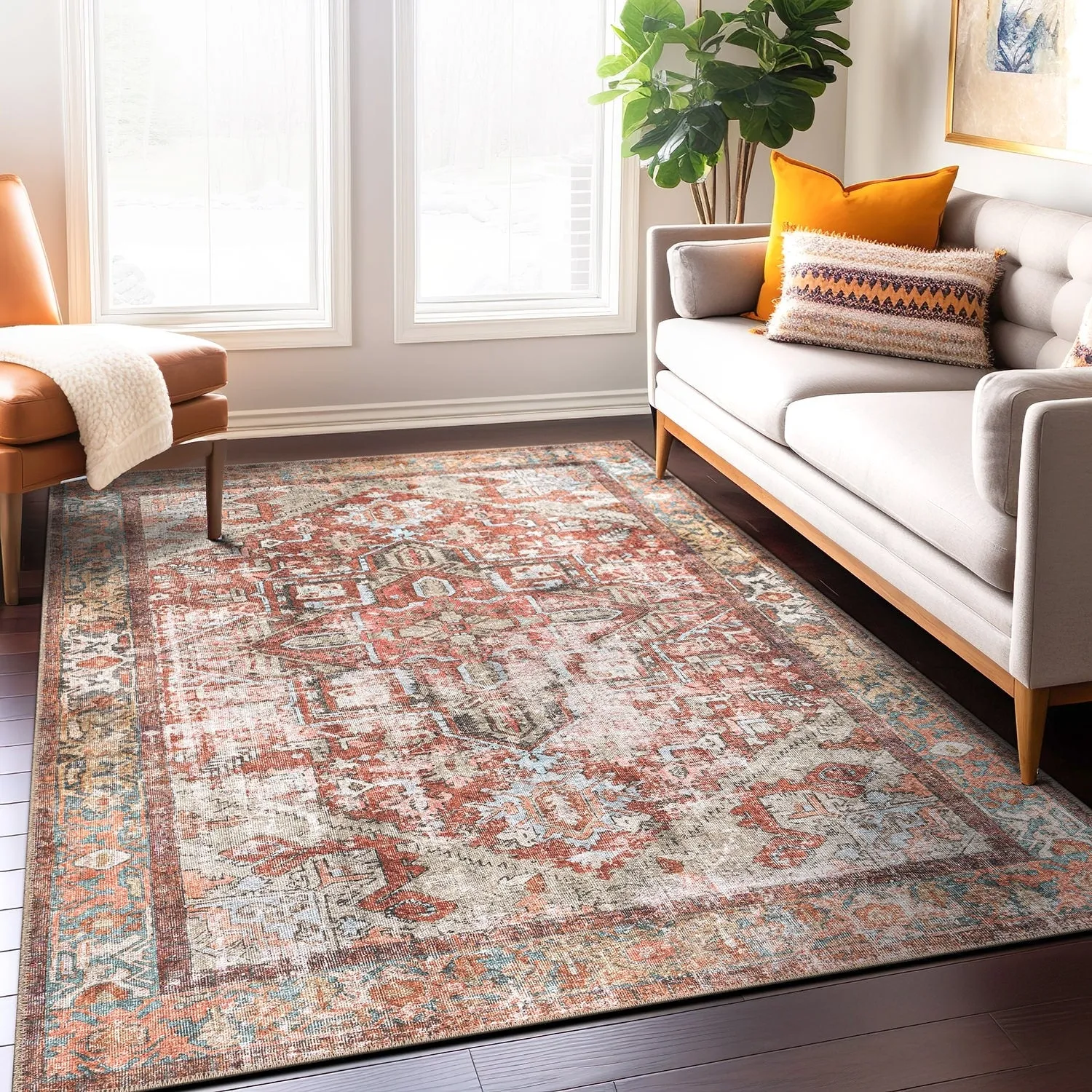 World Rug Gallery Vintage Boho Medallion Machine Washable Non Slip Area Rug