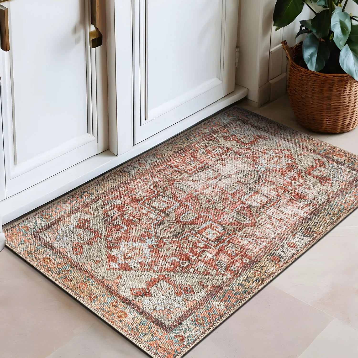 World Rug Gallery Vintage Boho Medallion Machine Washable Non Slip Area Rug