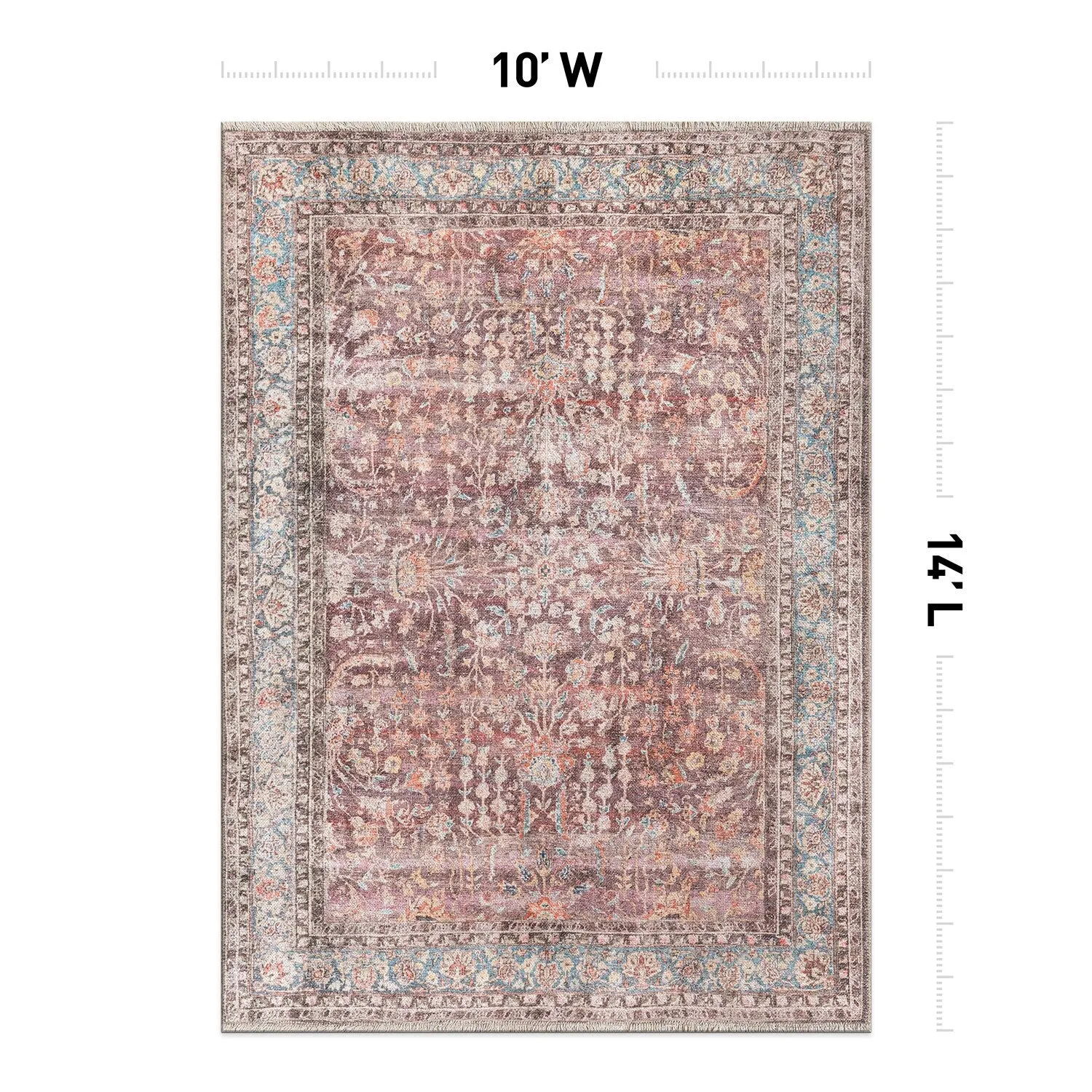 World Rug Gallery Vintage Distressed Bordered Machine Washable Area Rug