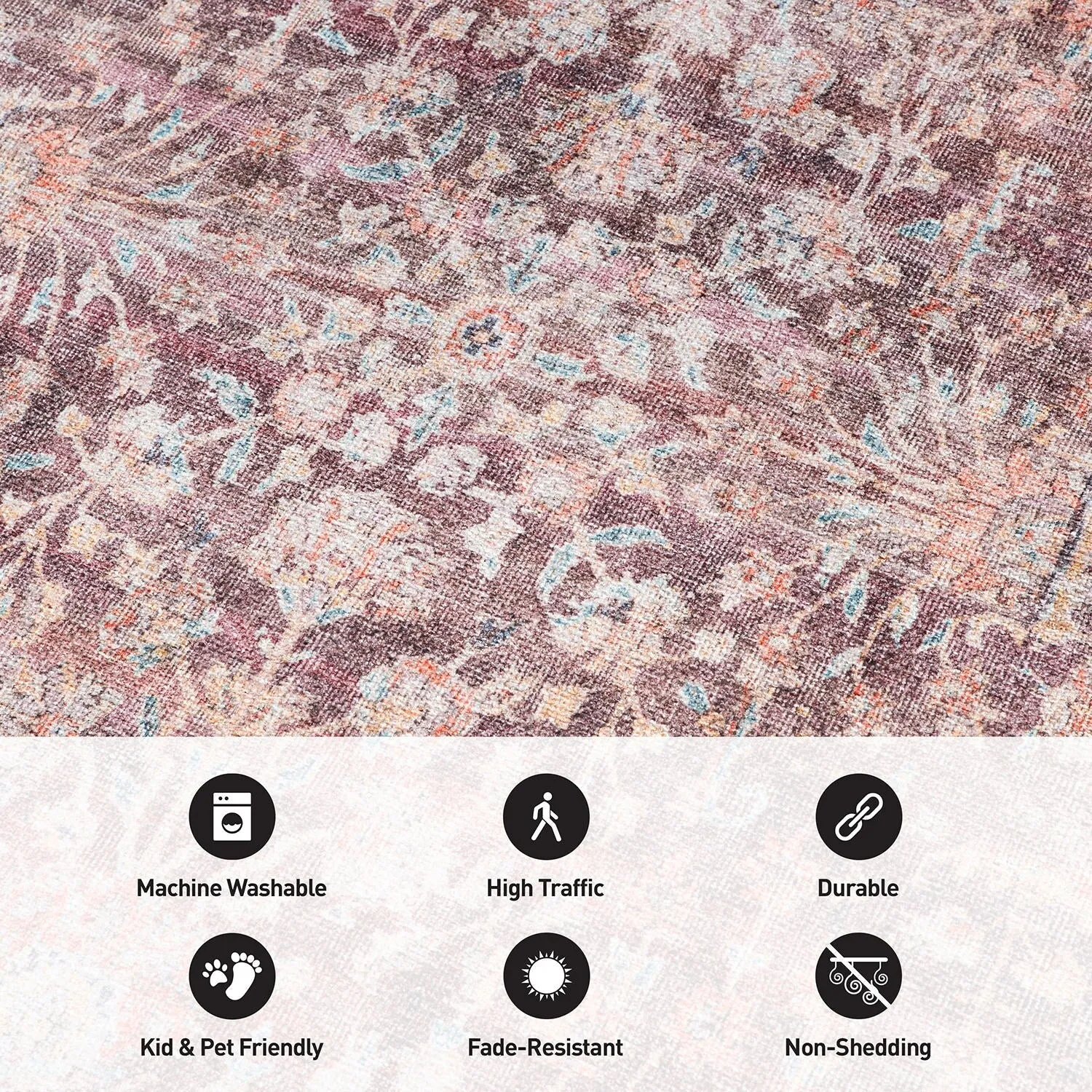 World Rug Gallery Vintage Distressed Bordered Machine Washable Area Rug