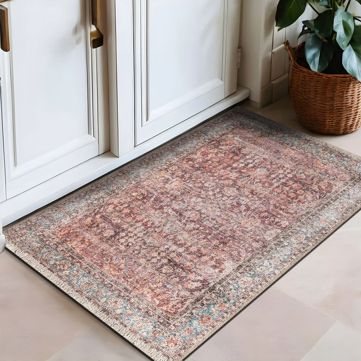 World Rug Gallery Vintage Distressed Bordered Machine Washable Area Rug