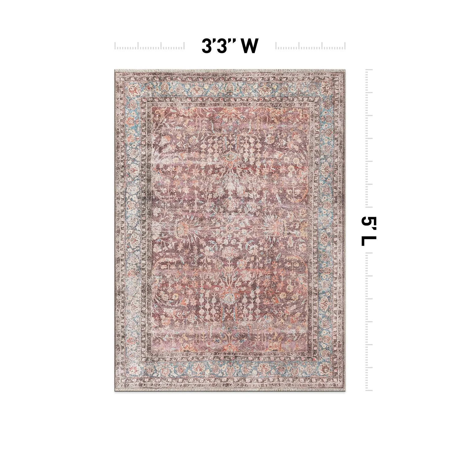 World Rug Gallery Vintage Distressed Bordered Machine Washable Area Rug