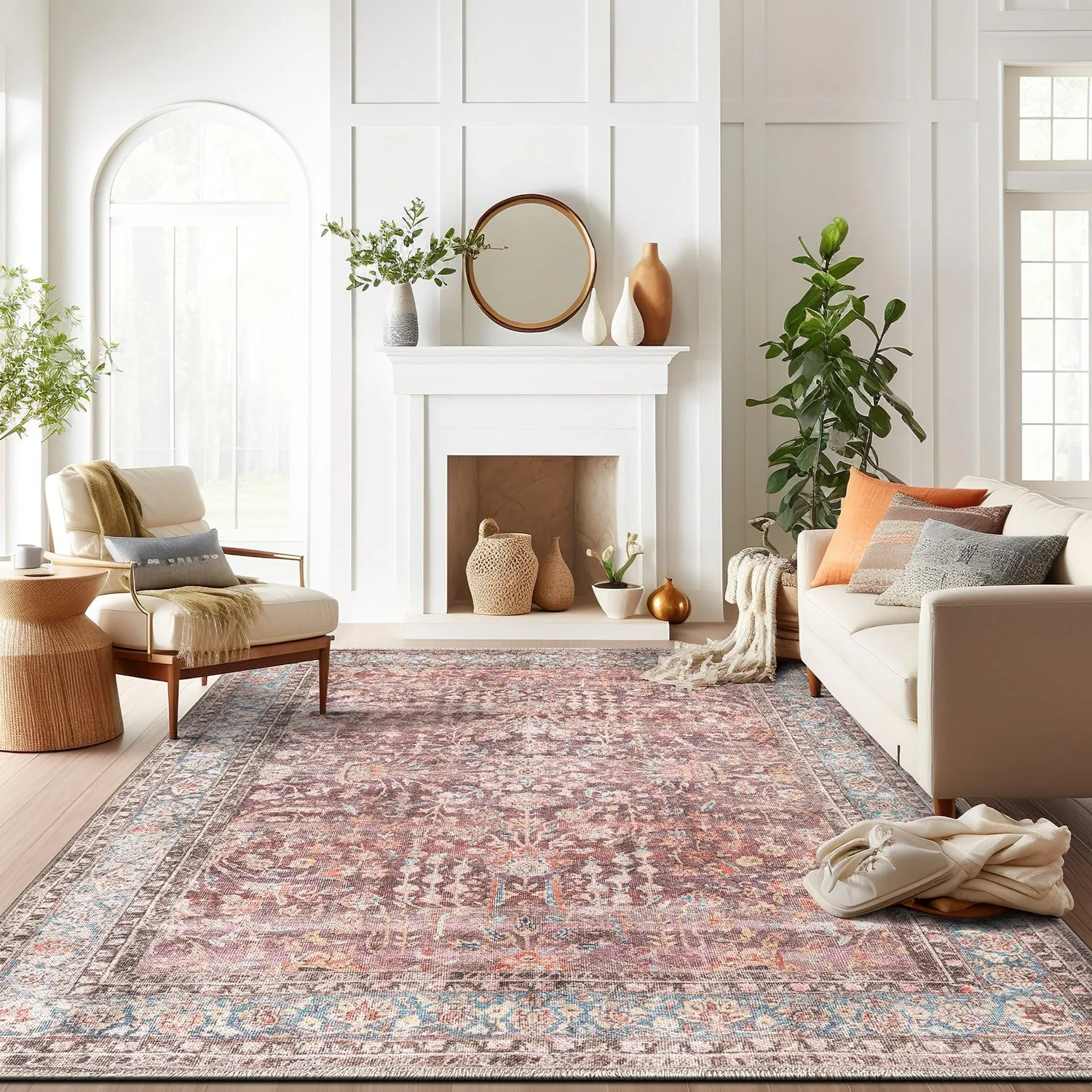 World Rug Gallery Vintage Distressed Bordered Machine Washable Area Rug