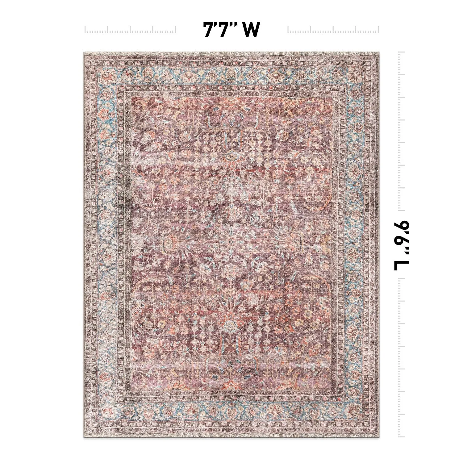 World Rug Gallery Vintage Distressed Bordered Machine Washable Area Rug