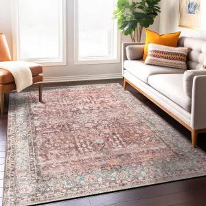 World Rug Gallery Vintage Distressed Bordered Machine Washable Area Rug