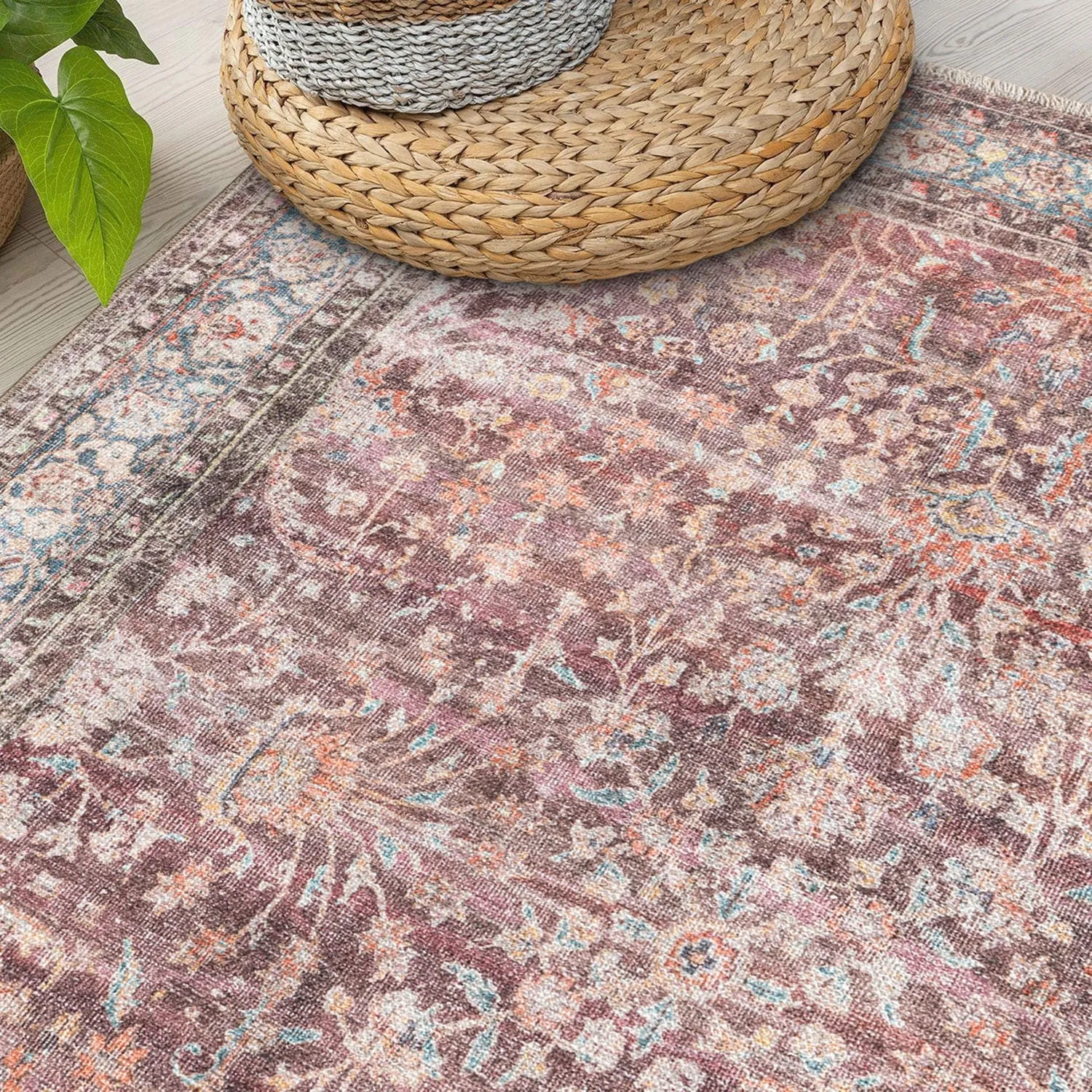 World Rug Gallery Vintage Distressed Bordered Machine Washable Area Rug