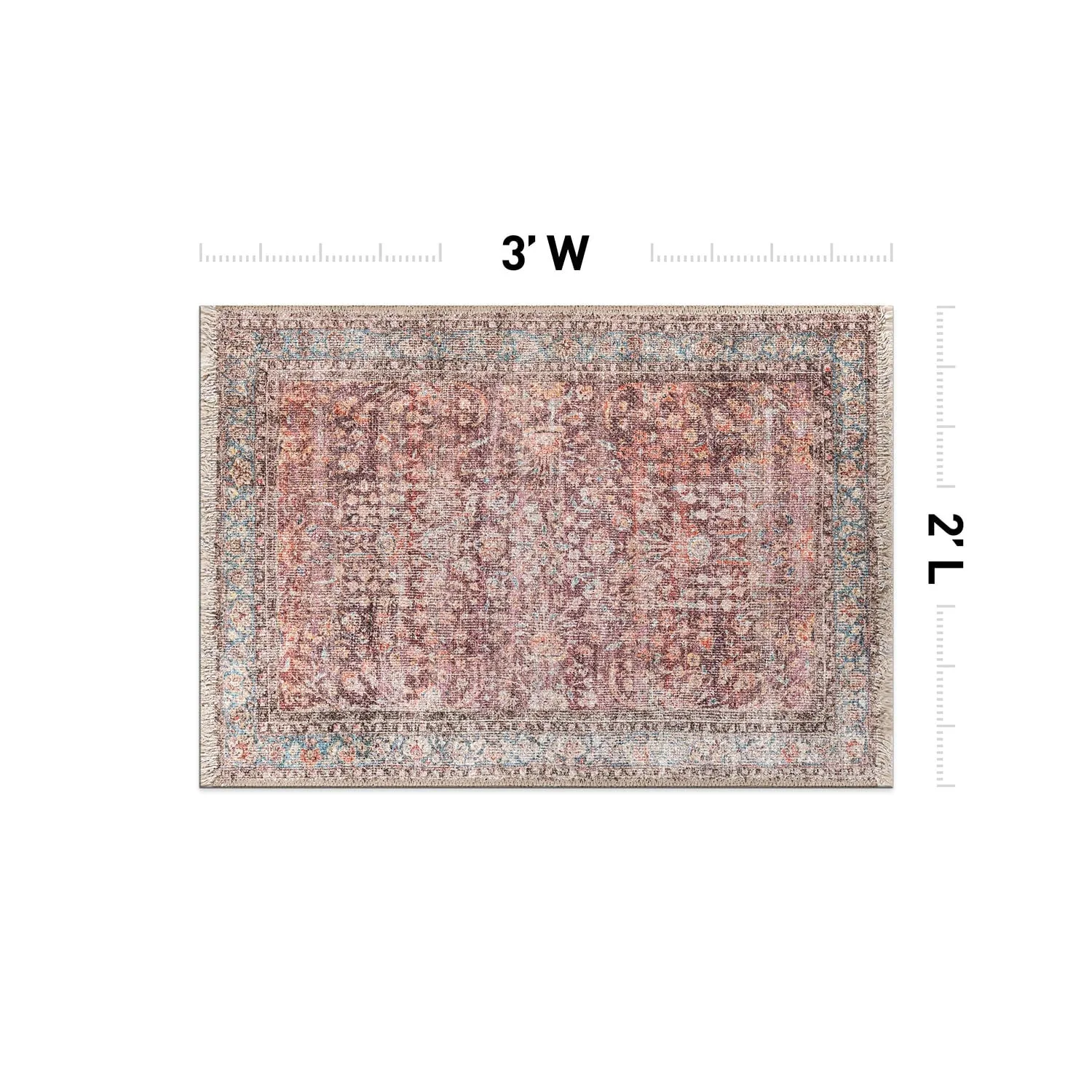 World Rug Gallery Vintage Distressed Bordered Machine Washable Area Rug