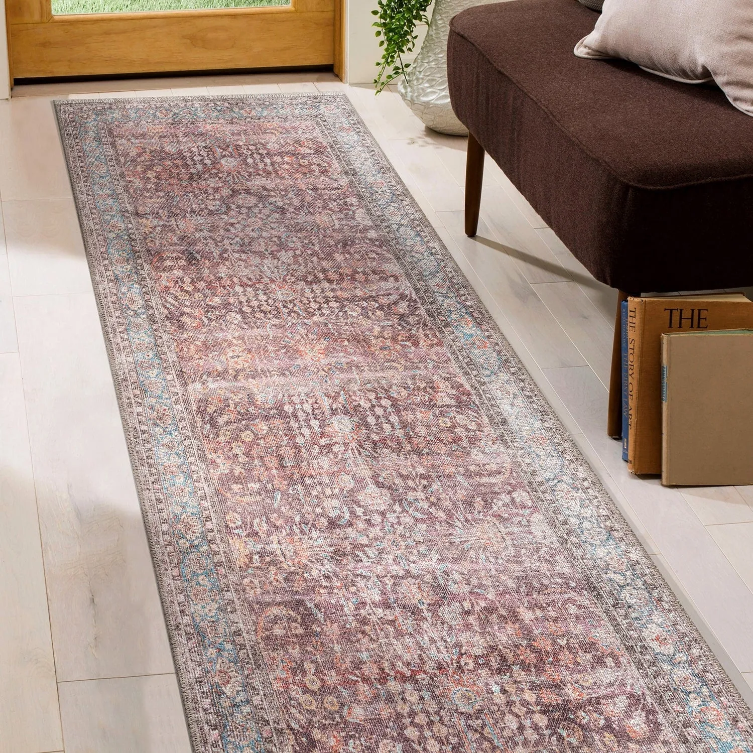 World Rug Gallery Vintage Distressed Bordered Machine Washable Area Rug