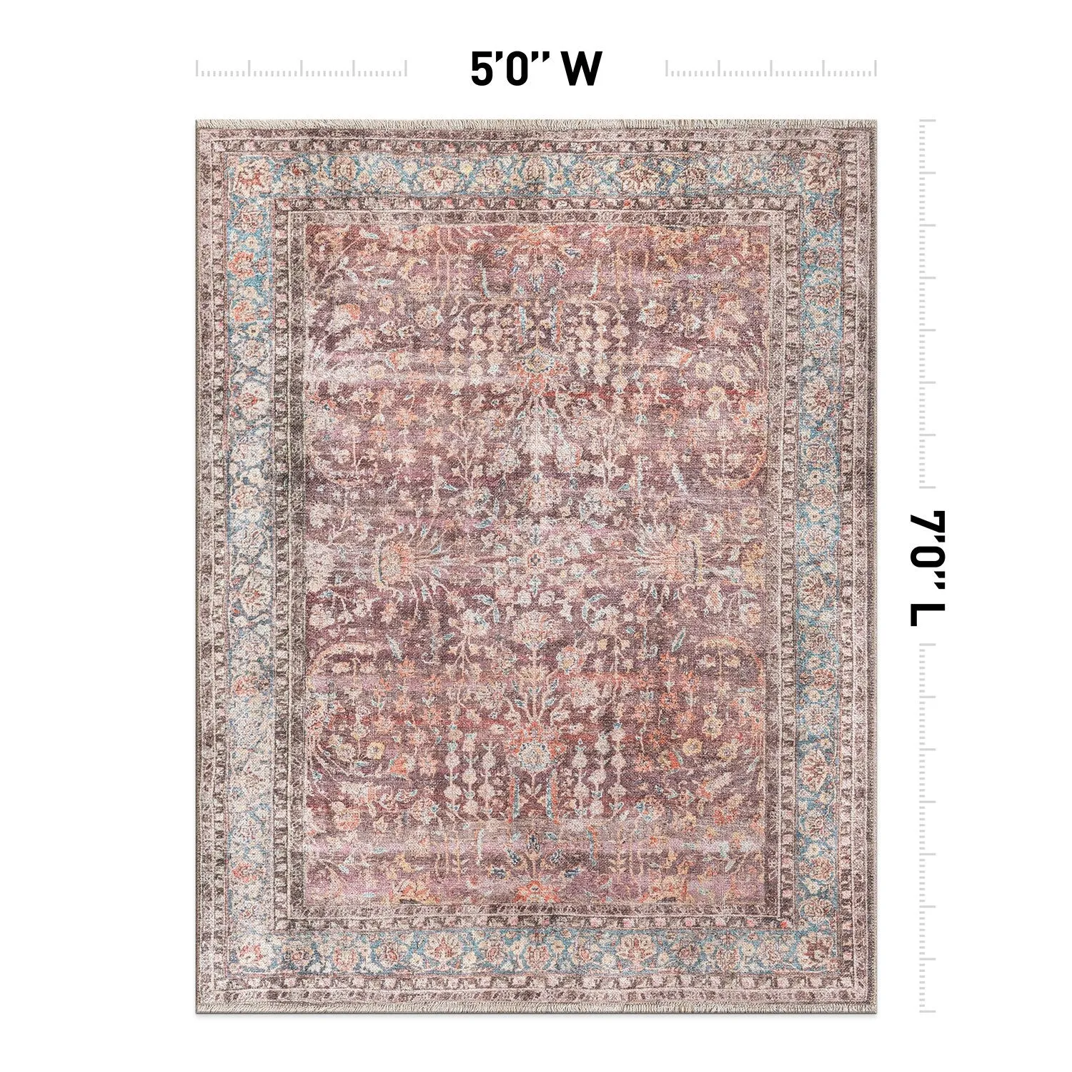World Rug Gallery Vintage Distressed Bordered Machine Washable Area Rug