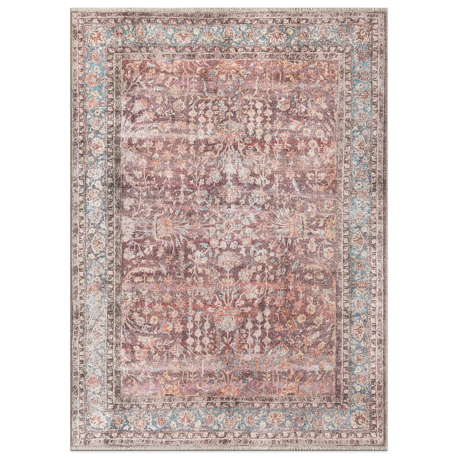 World Rug Gallery Vintage Distressed Bordered Machine Washable Area Rug