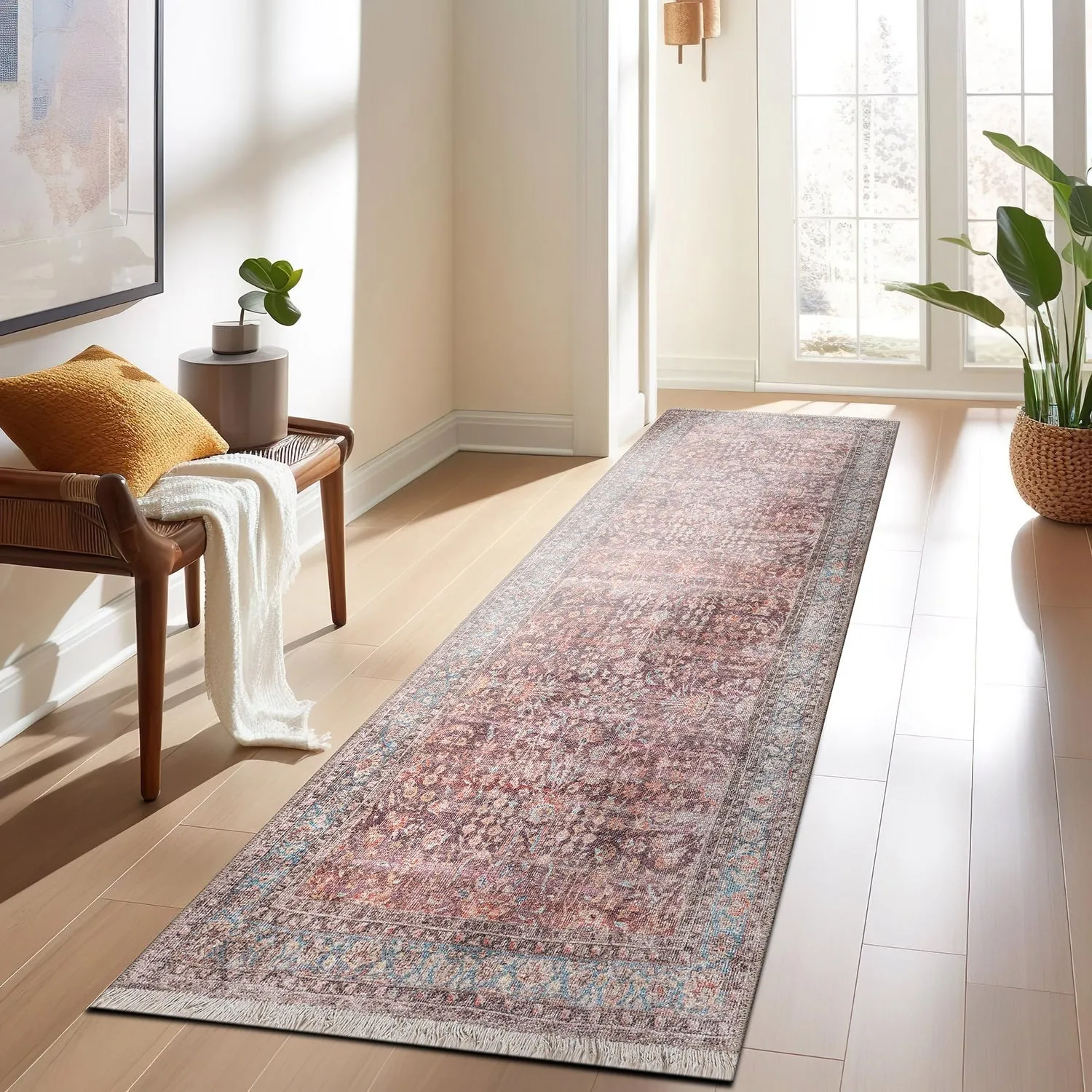 World Rug Gallery Vintage Distressed Bordered Machine Washable Area Rug
