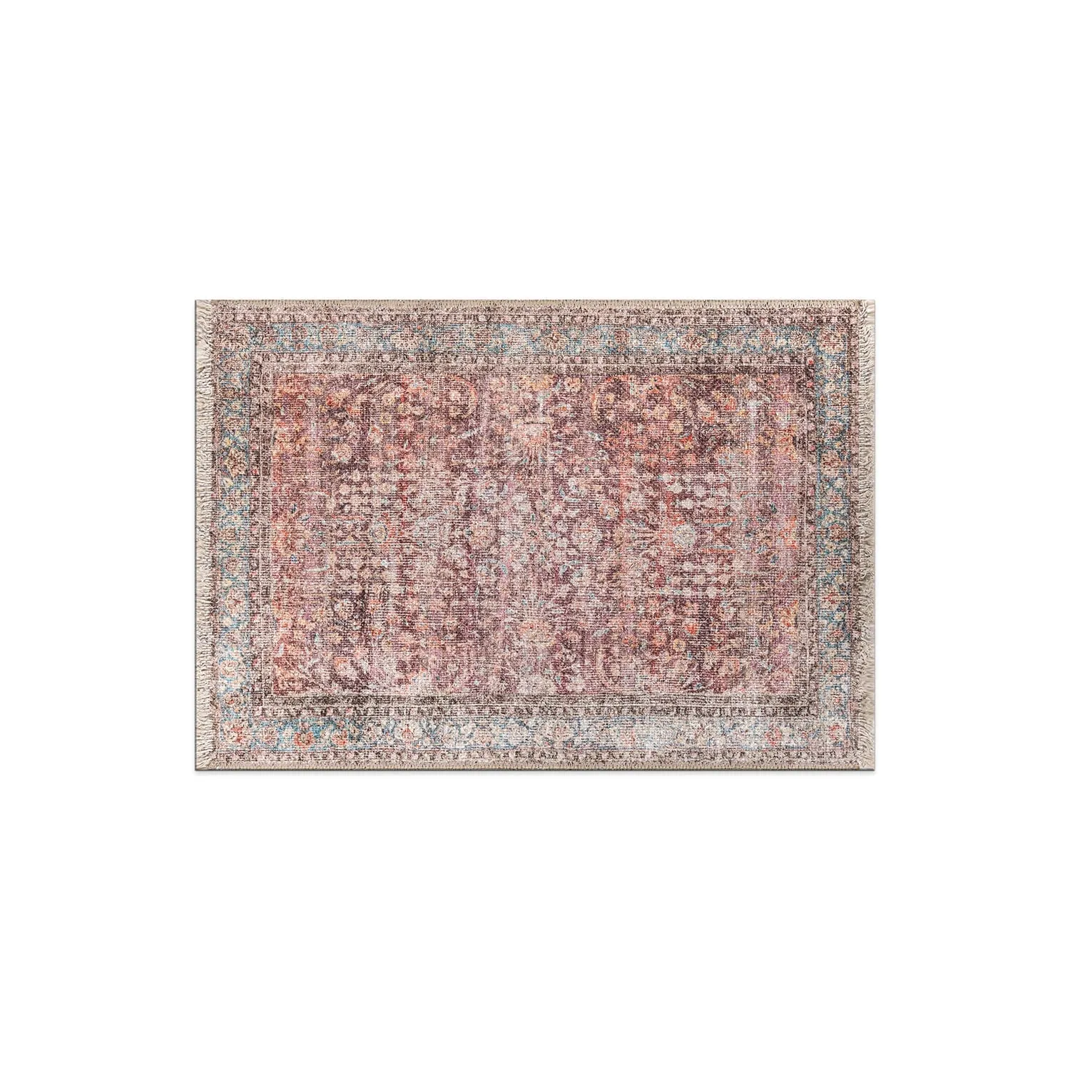 World Rug Gallery Vintage Distressed Bordered Machine Washable Area Rug