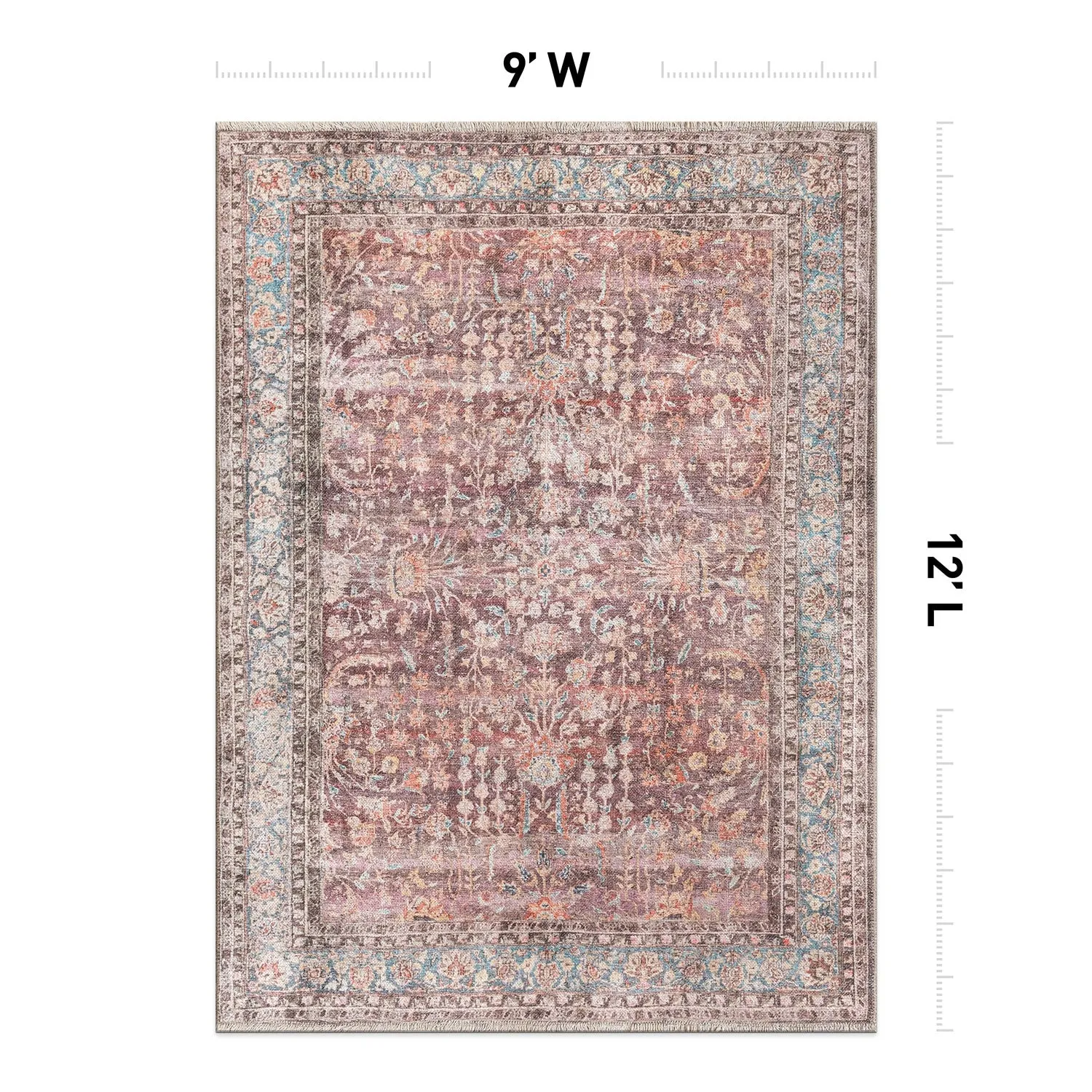 World Rug Gallery Vintage Distressed Bordered Machine Washable Area Rug