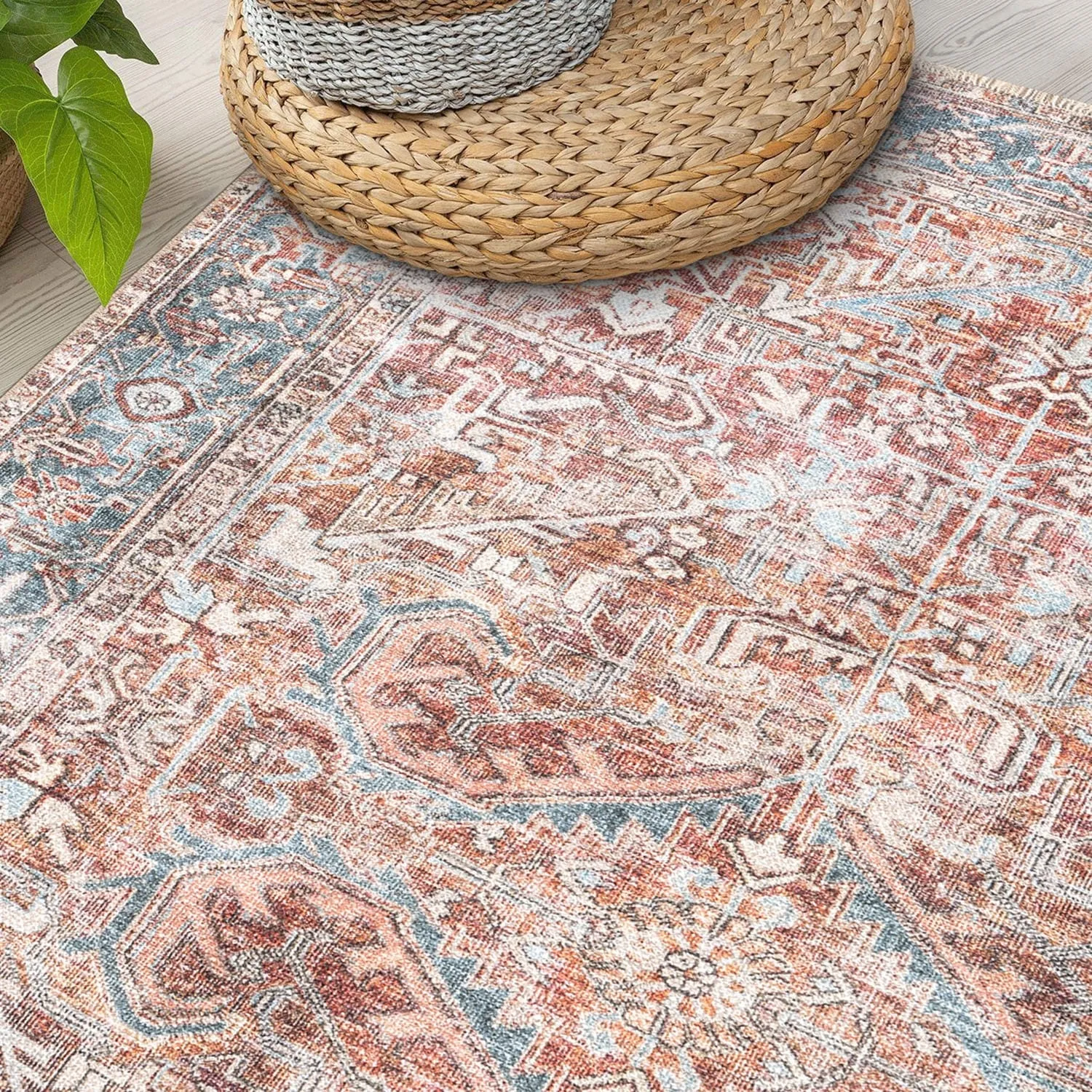 World Rug Gallery Vintage Distressed Machine Washable Area Rug