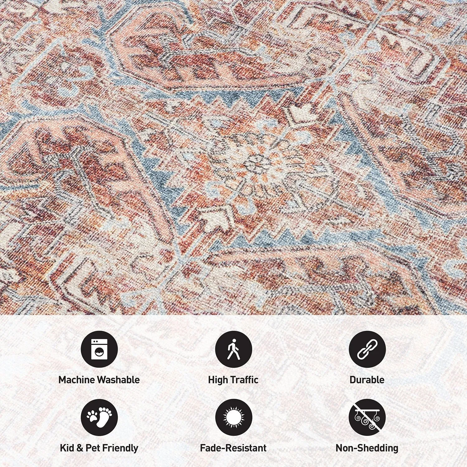 World Rug Gallery Vintage Distressed Machine Washable Area Rug