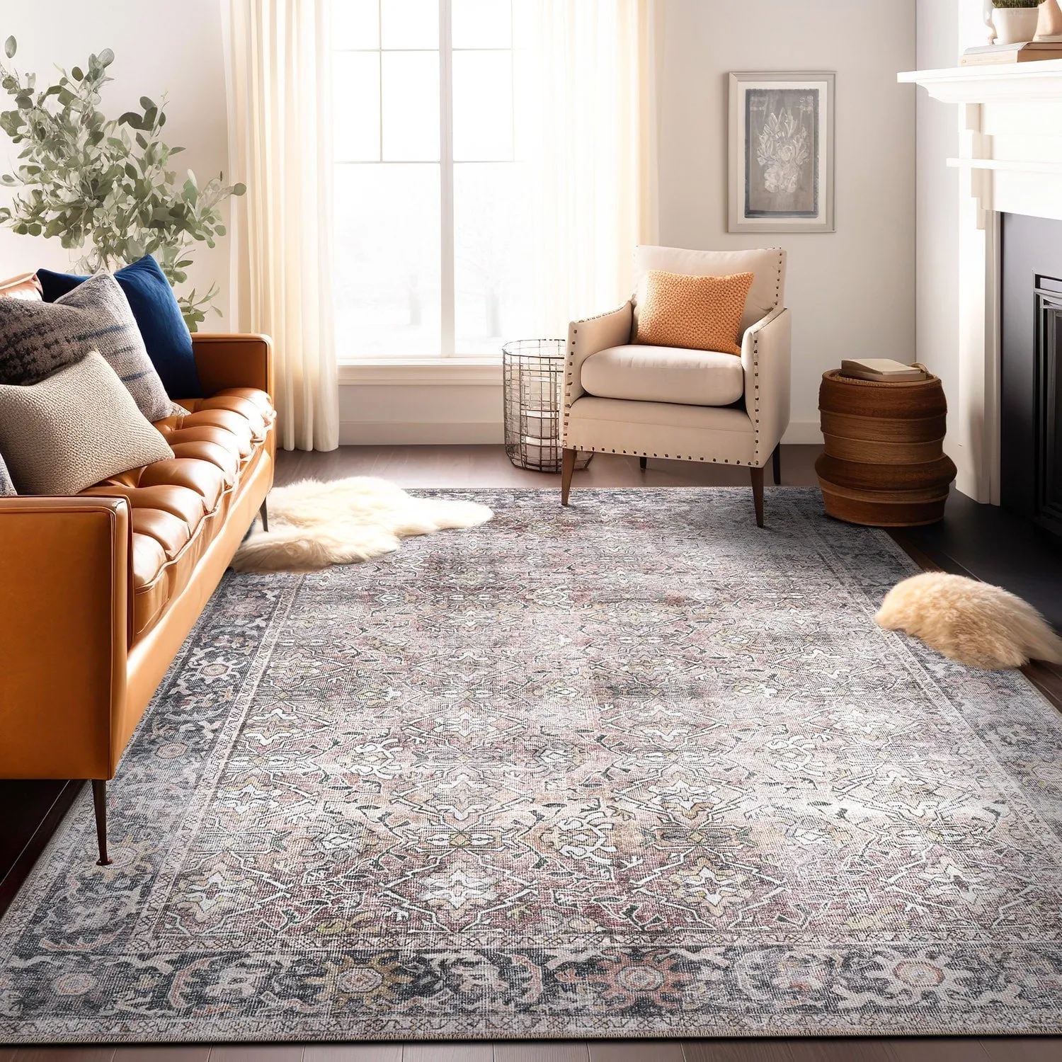 World Rug Gallery Vintage Distressed Machine Washable Non Slip Area Rug