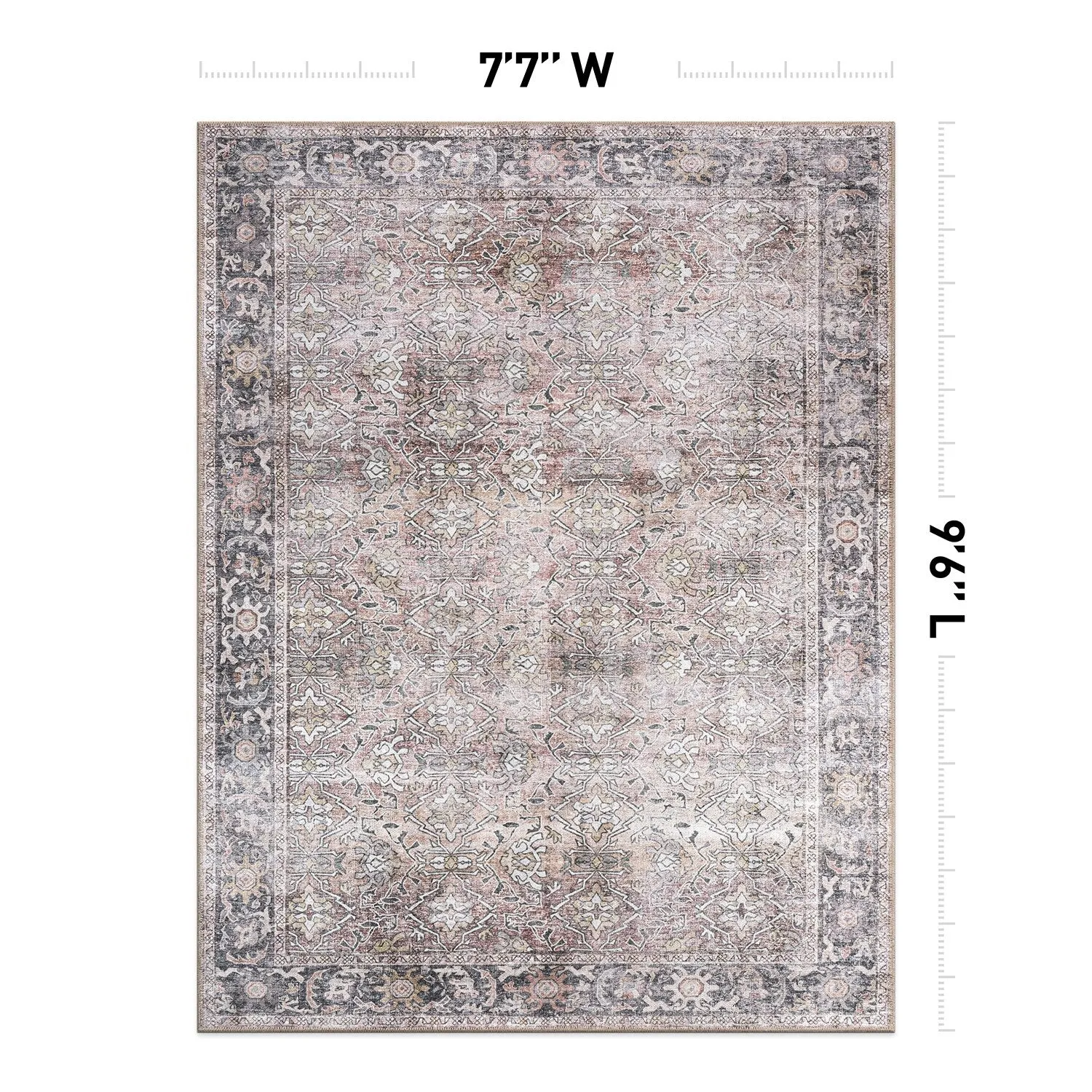 World Rug Gallery Vintage Distressed Machine Washable Non Slip Area Rug
