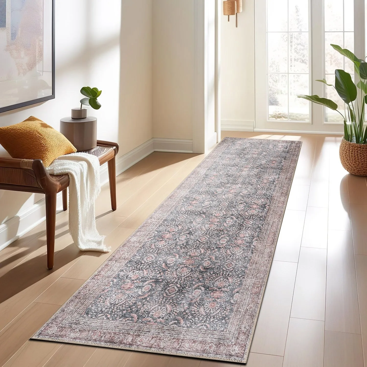 World Rug Gallery Vintage Inspired Machine Washable Non Slip Area Rug