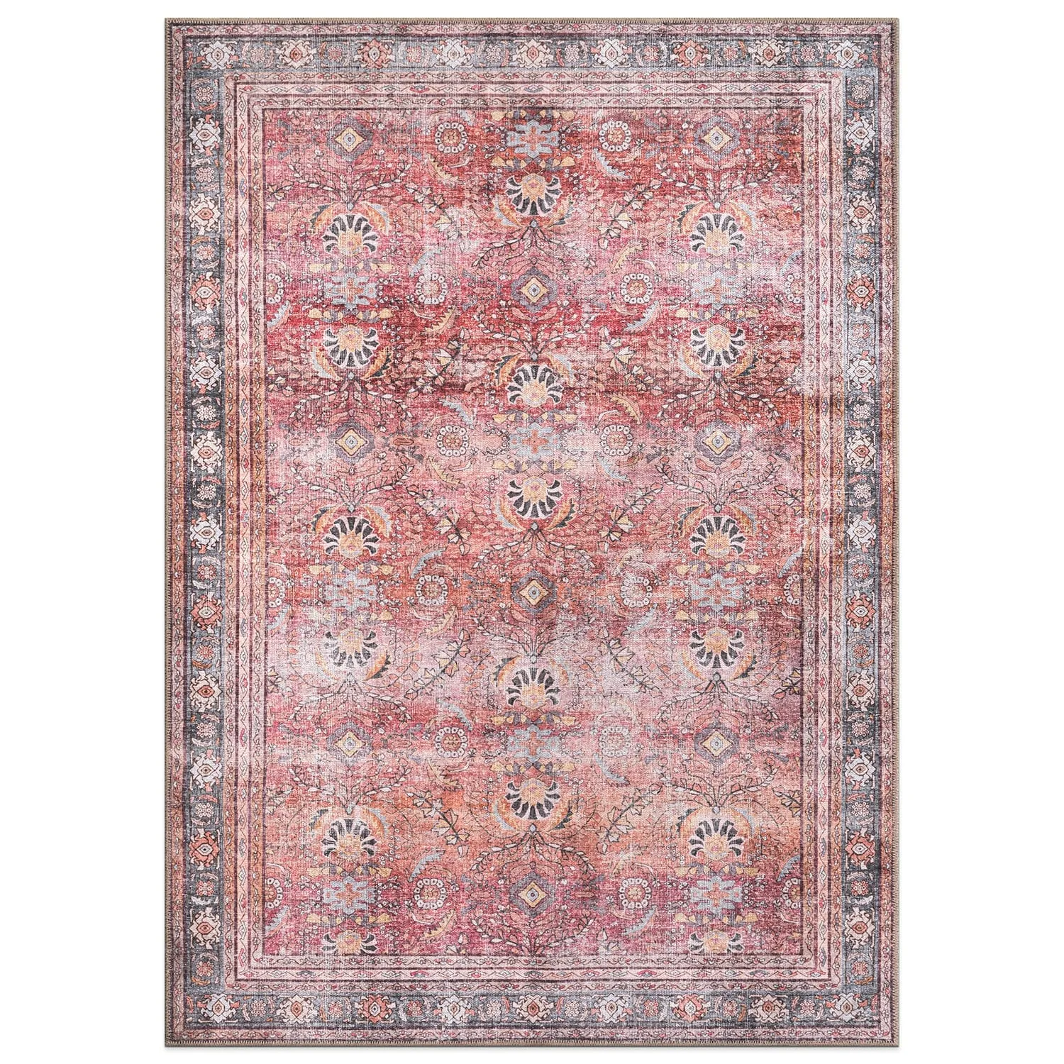 World Rug Gallery Vintage Inspired Machine Washable Non Slip Area Rug