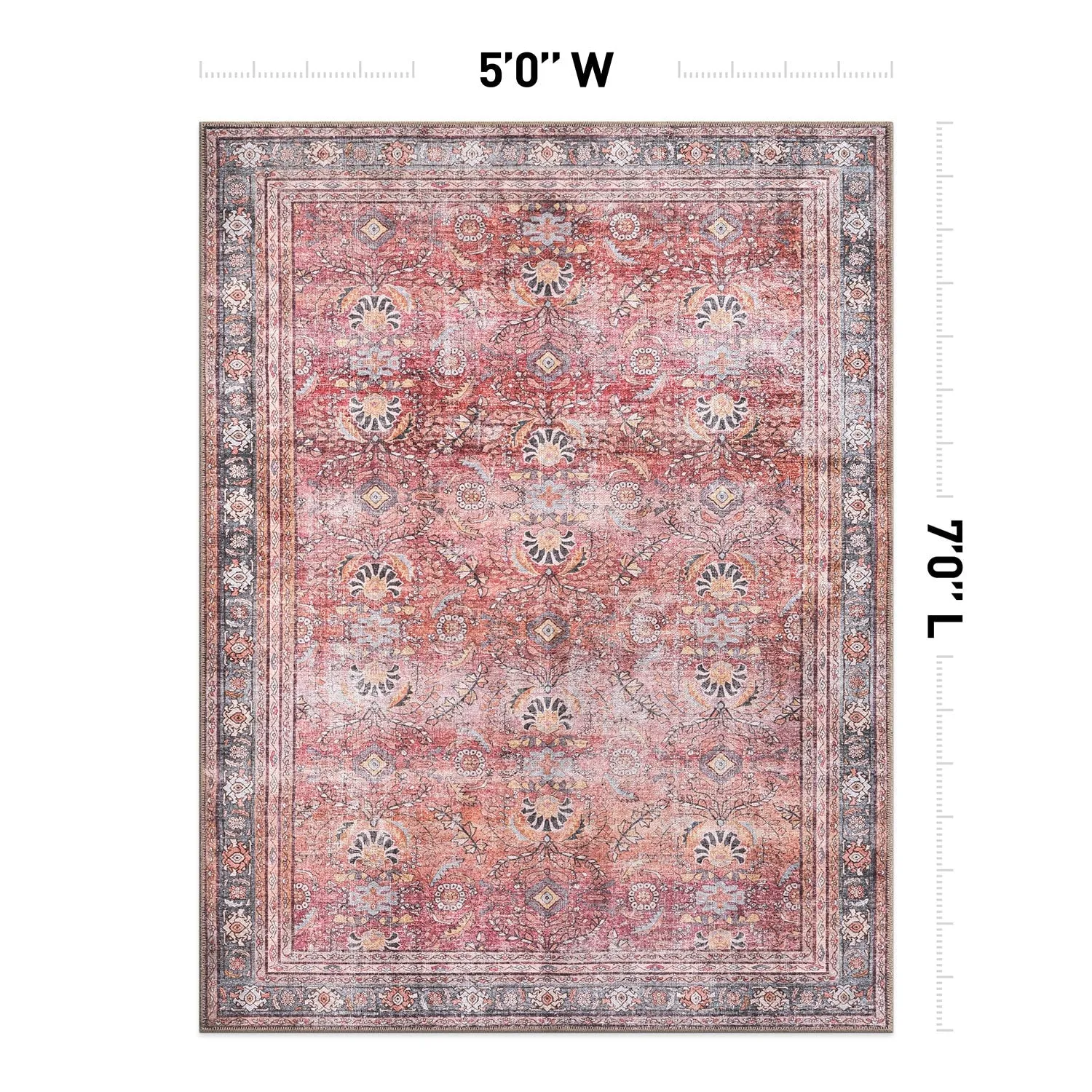 World Rug Gallery Vintage Inspired Machine Washable Non Slip Area Rug