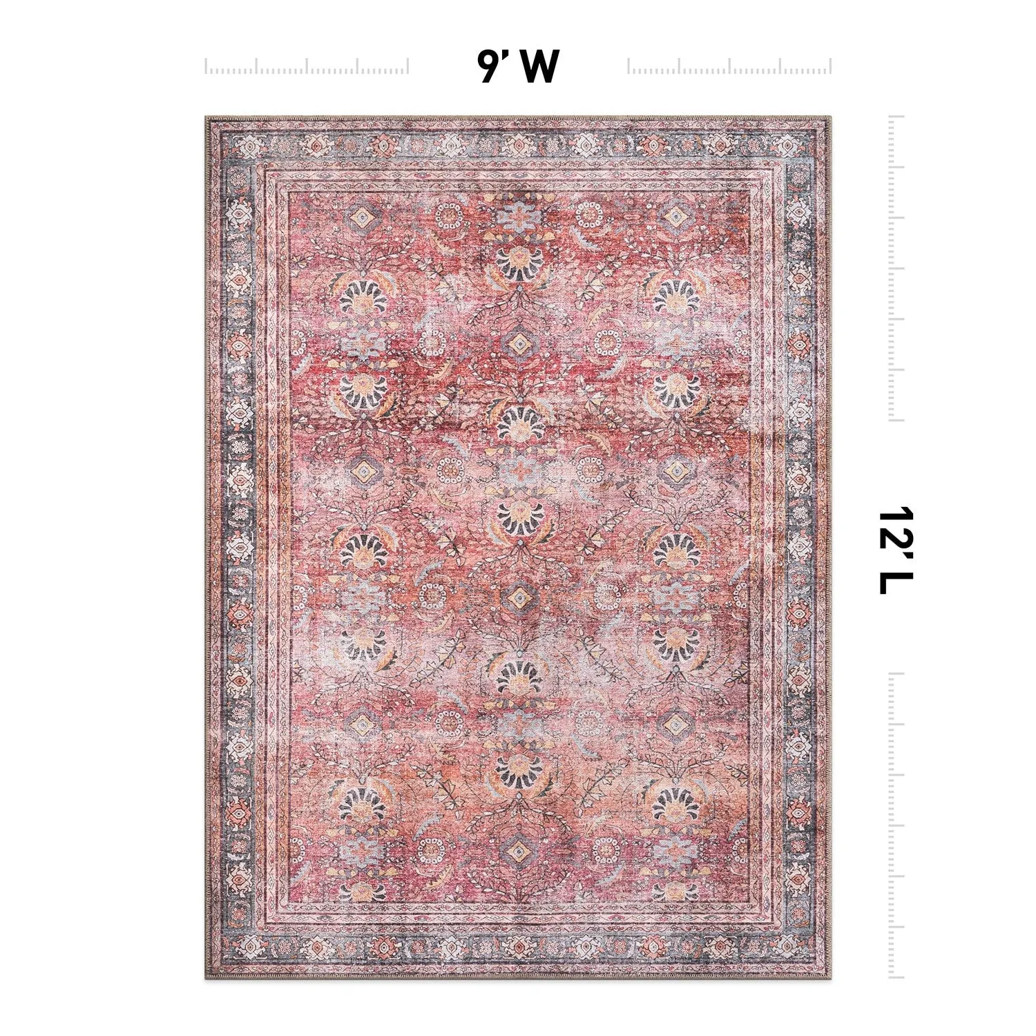 World Rug Gallery Vintage Inspired Machine Washable Non Slip Area Rug