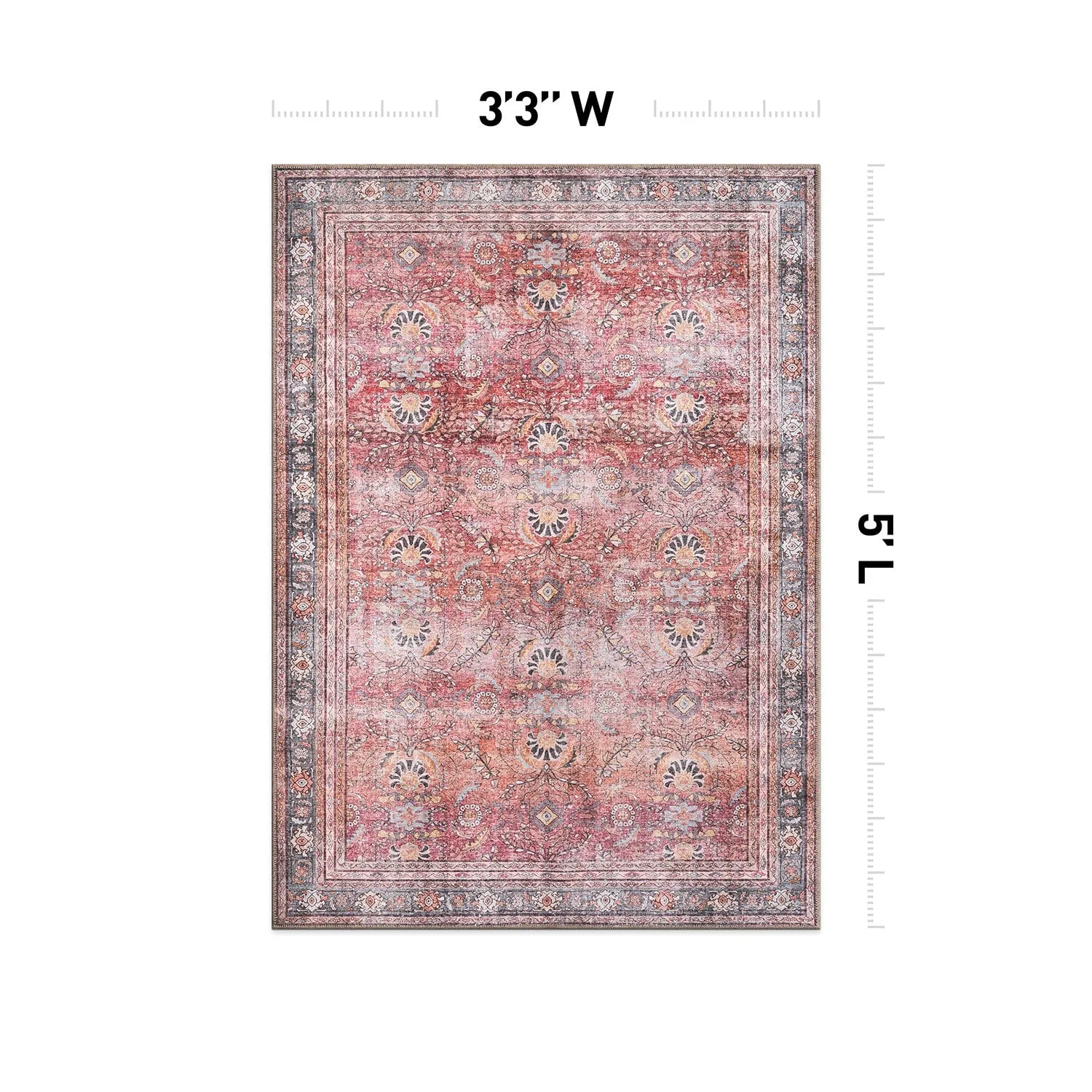 World Rug Gallery Vintage Inspired Machine Washable Non Slip Area Rug