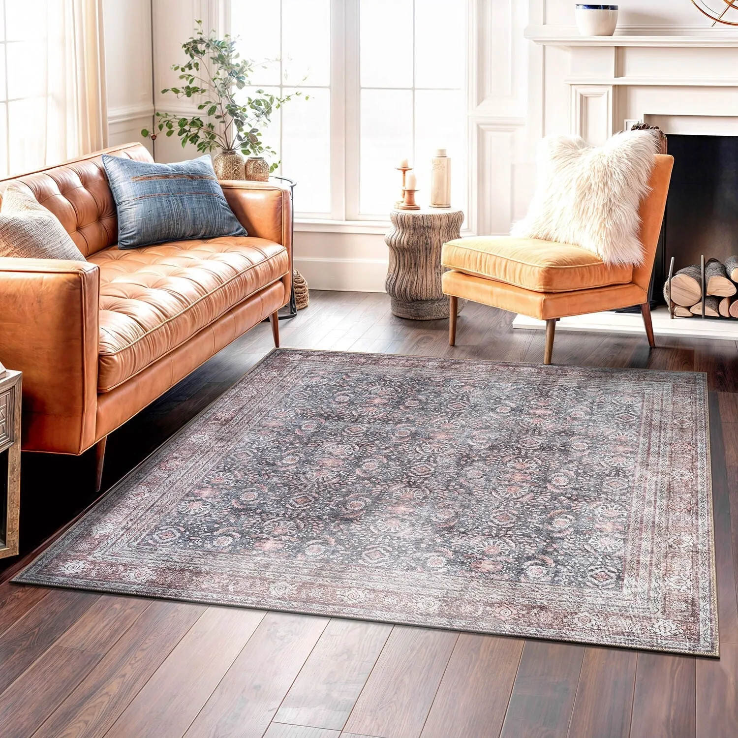World Rug Gallery Vintage Inspired Machine Washable Non Slip Area Rug