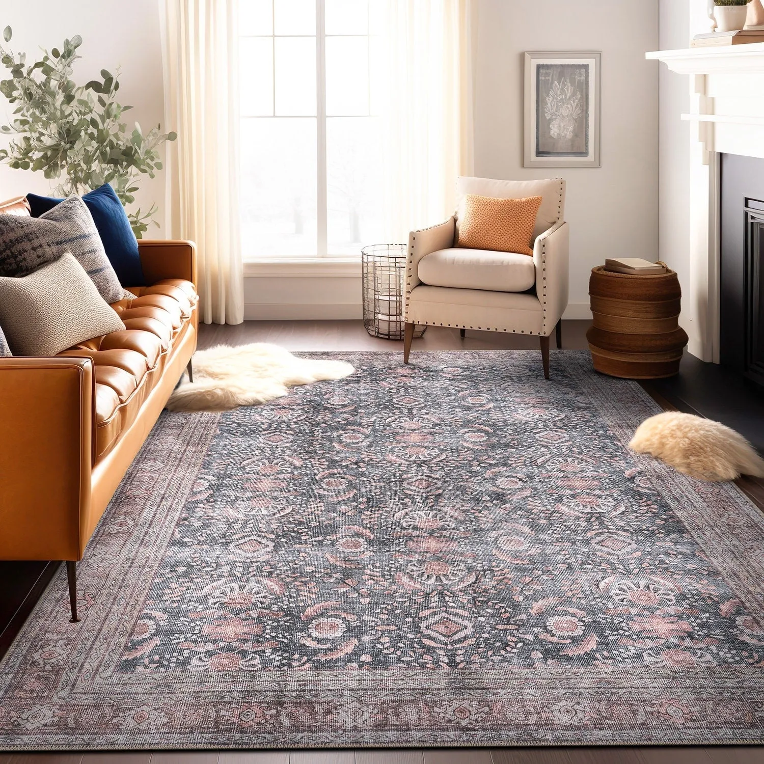 World Rug Gallery Vintage Inspired Machine Washable Non Slip Area Rug