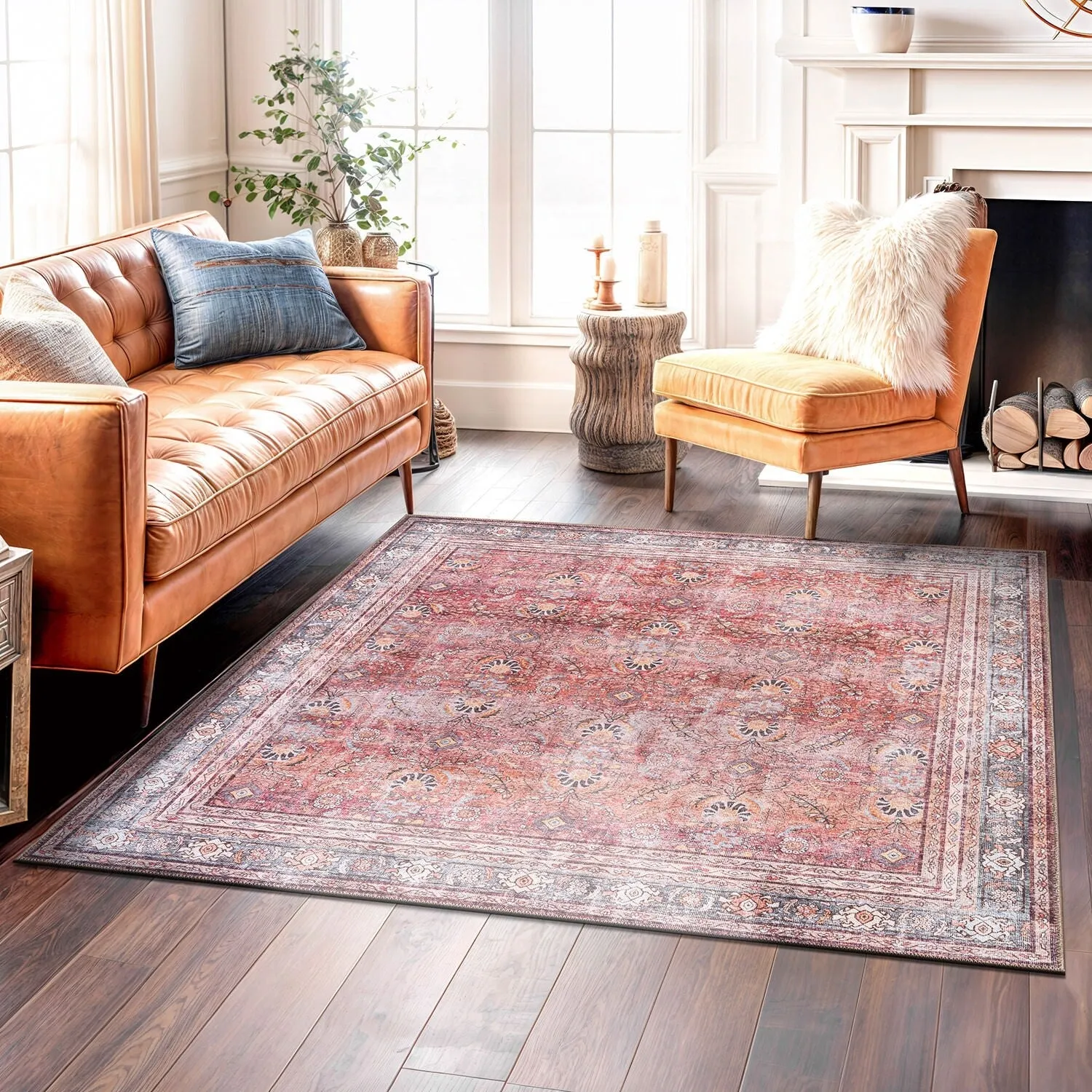 World Rug Gallery Vintage Inspired Machine Washable Non Slip Area Rug