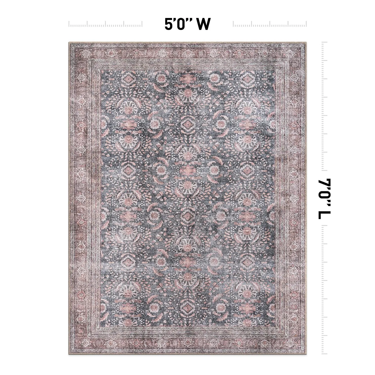 World Rug Gallery Vintage Inspired Machine Washable Non Slip Area Rug