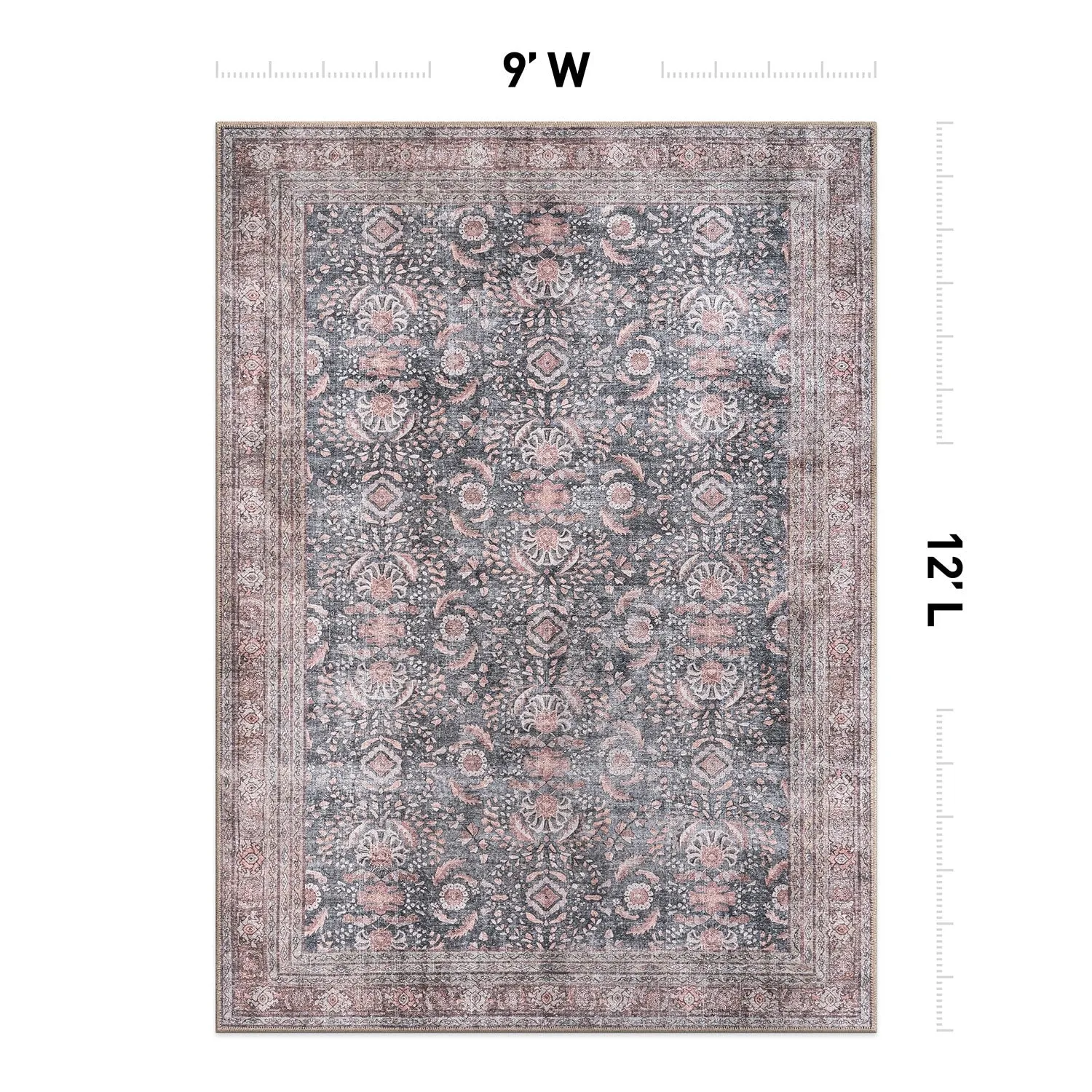 World Rug Gallery Vintage Inspired Machine Washable Non Slip Area Rug