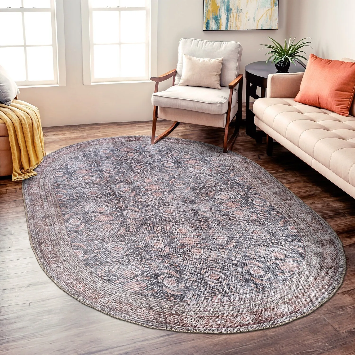 World Rug Gallery Vintage Inspired Machine Washable Non Slip Area Rug