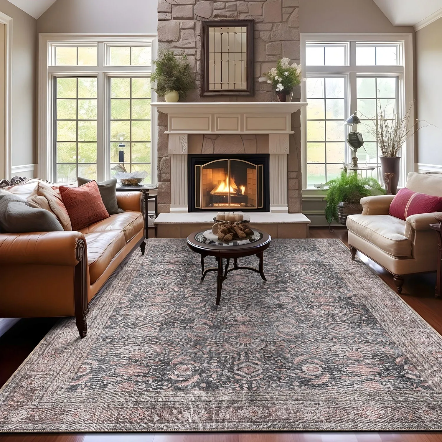 World Rug Gallery Vintage Inspired Machine Washable Non Slip Area Rug